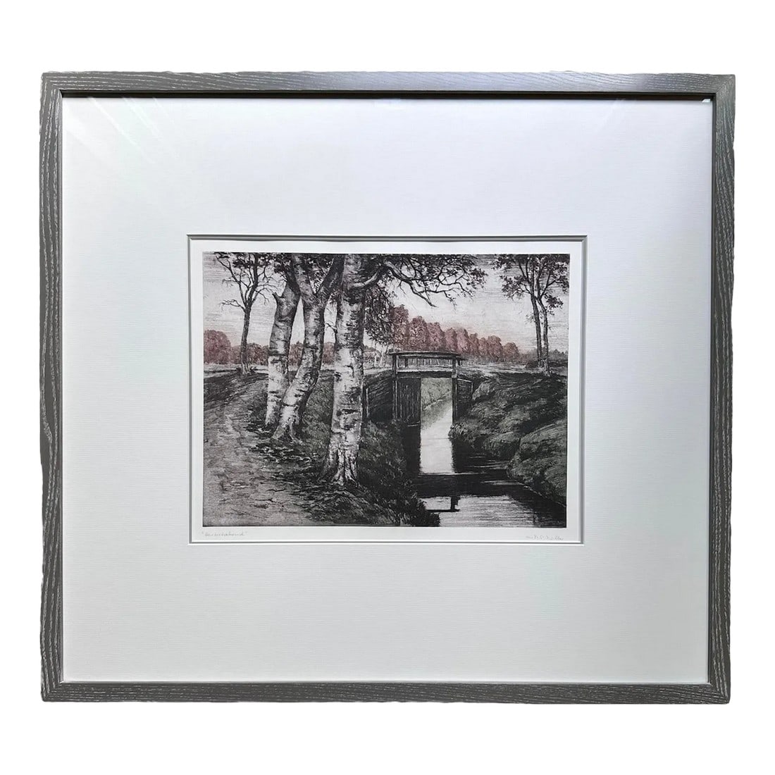 Signed Landscape Wall Art Etching by Muller Germany Antique: Landscape Colored Etching by Martin Paul (M.P.) Muller (1872 - 1936) Titled and Hand signed in pencil. German painter and printmaker. "˜Herbstabend' translates to "˜Autumn Evening'. Grey woo