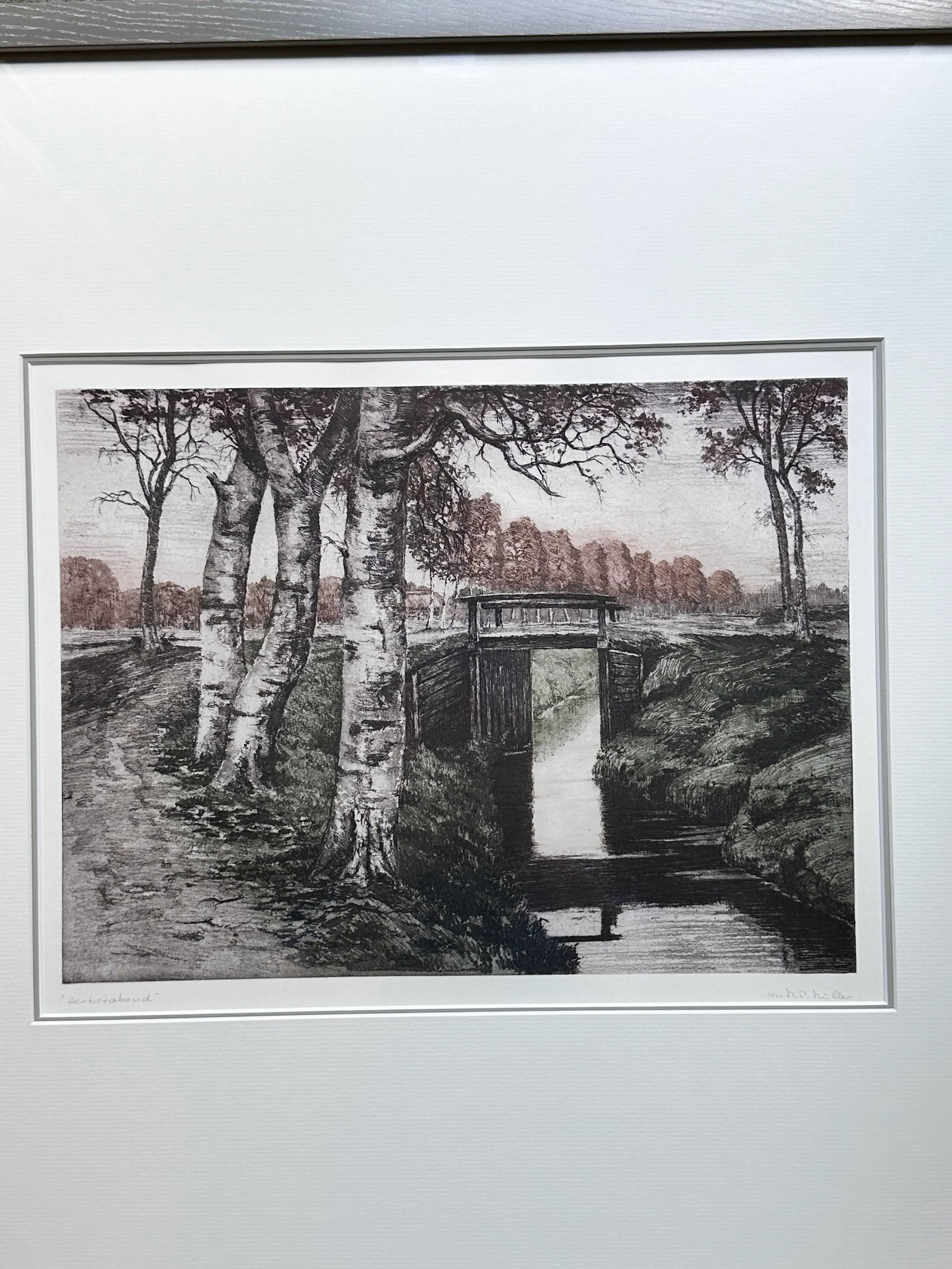 Signed Landscape Wall Art Etching by Muller Germany Antique - 2