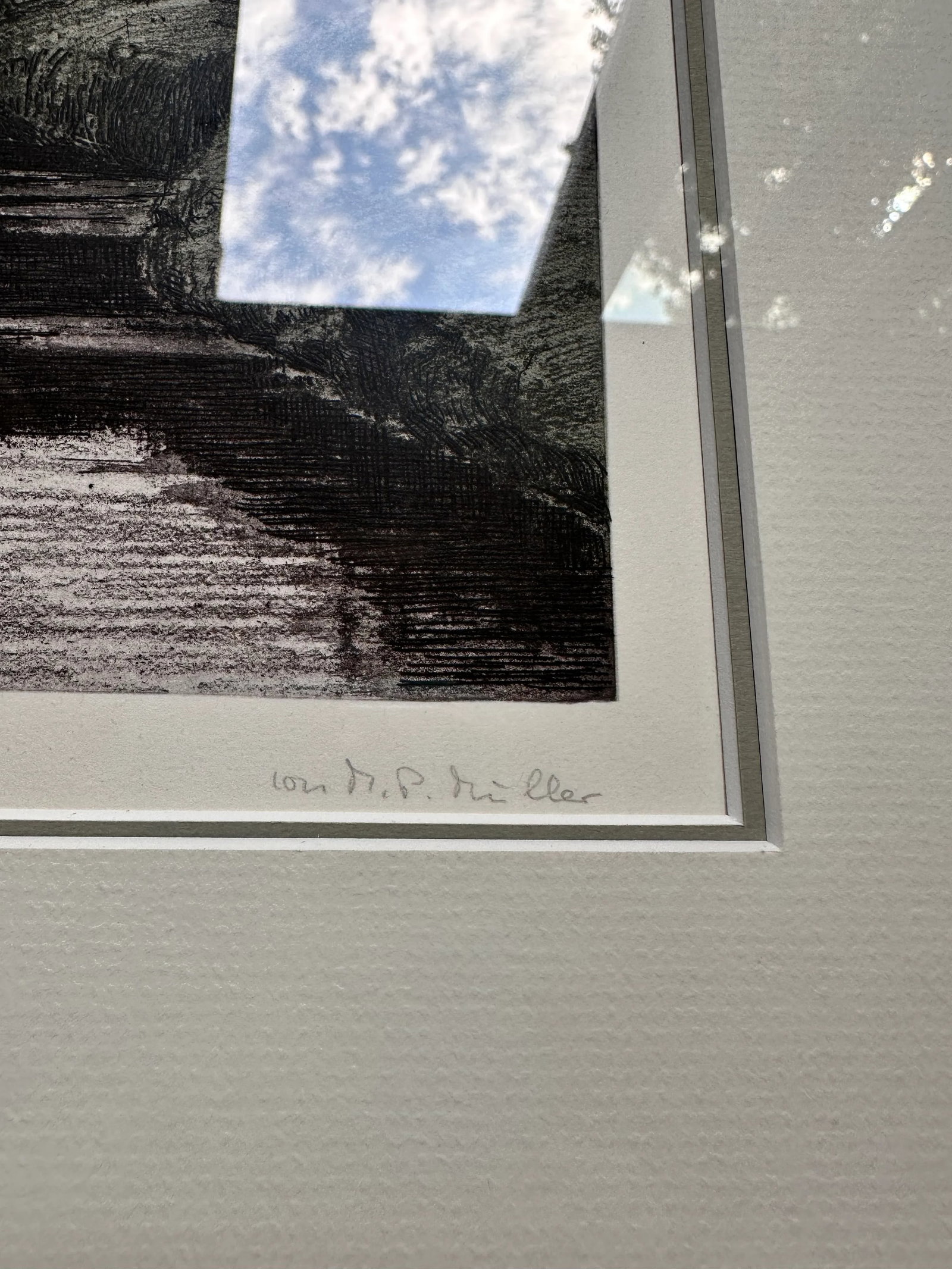 Signed Landscape Wall Art Etching by Muller Germany Antique - 3