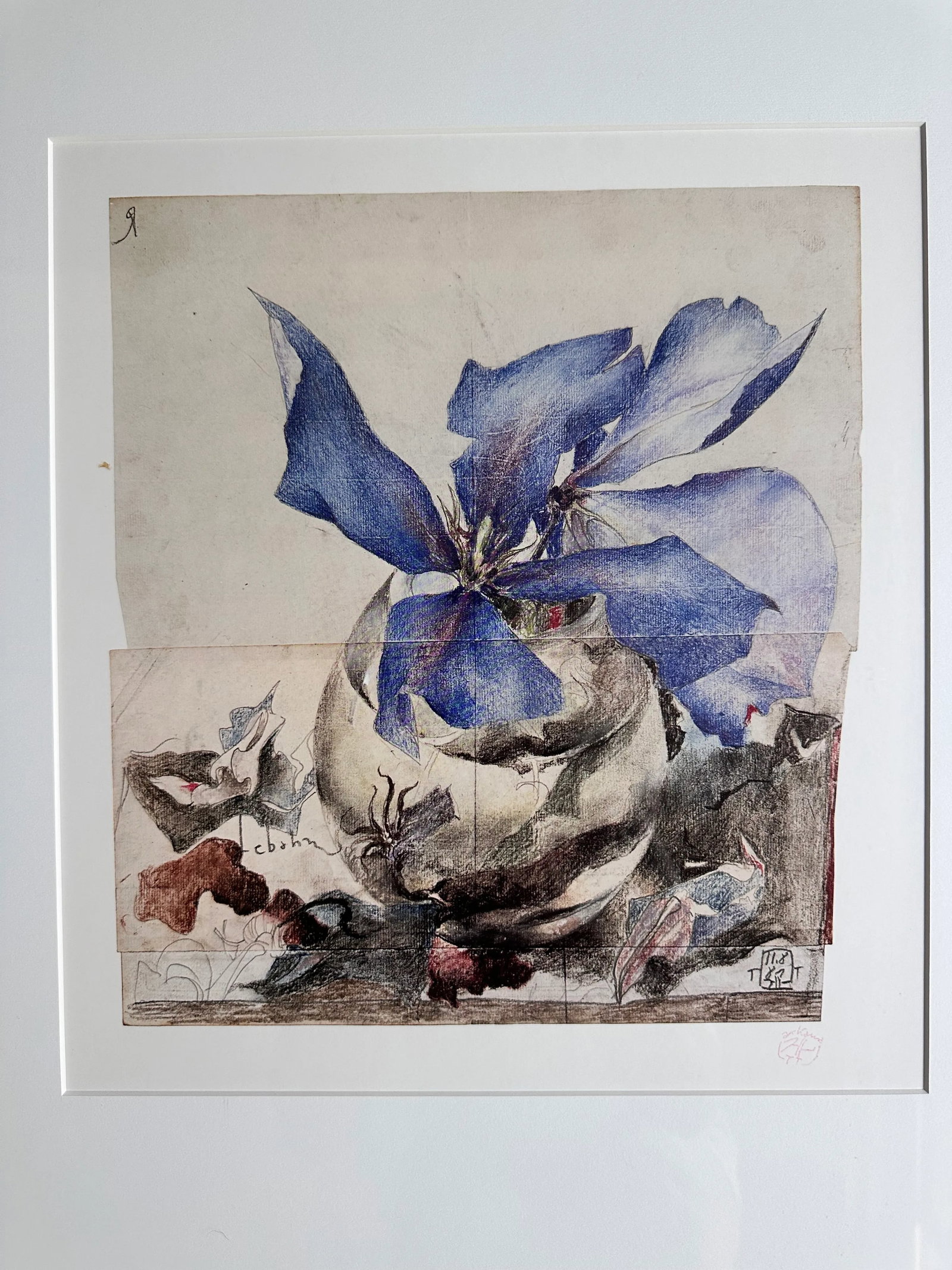 Horst Janssen Blue Floral 1987 Offset Lithograph Germany, Framed - 2