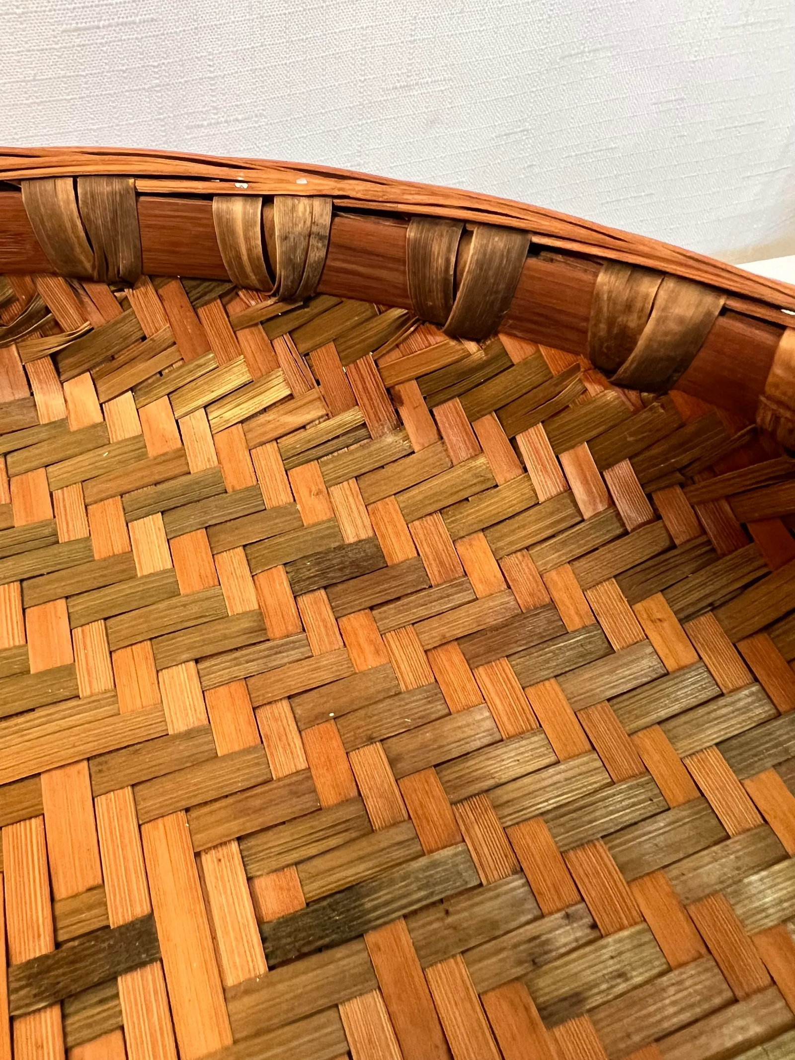 Vintage BoHo Chic Round Bamboo and Split Reed Winnowing Basket - 3