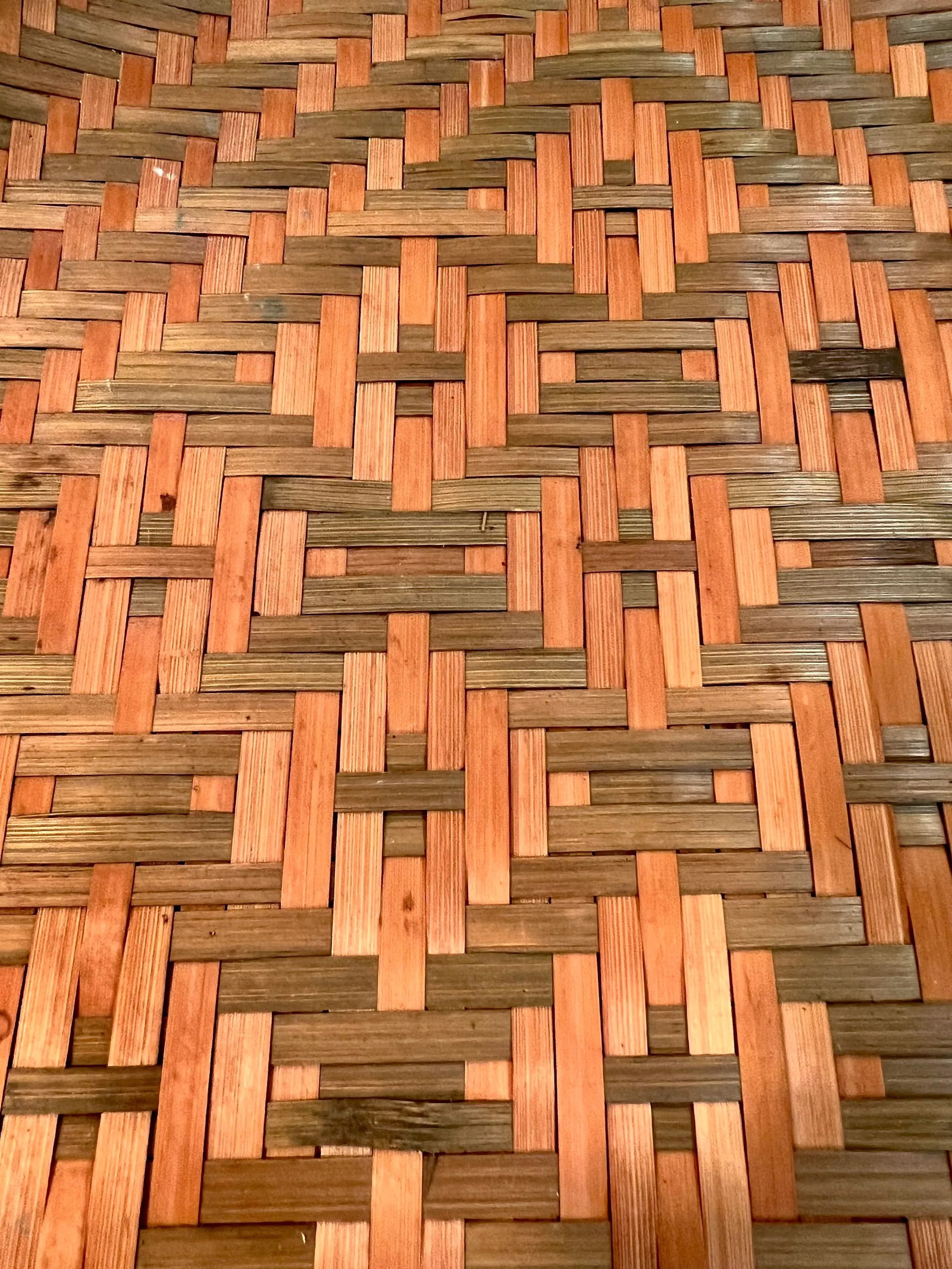 Vintage BoHo Chic Round Bamboo and Split Reed Winnowing Basket - 4