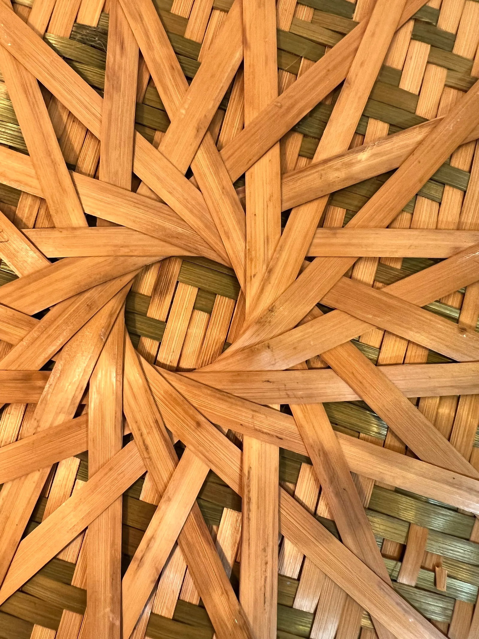 Vintage BoHo Chic Round Bamboo and Split Reed Winnowing Basket - 5