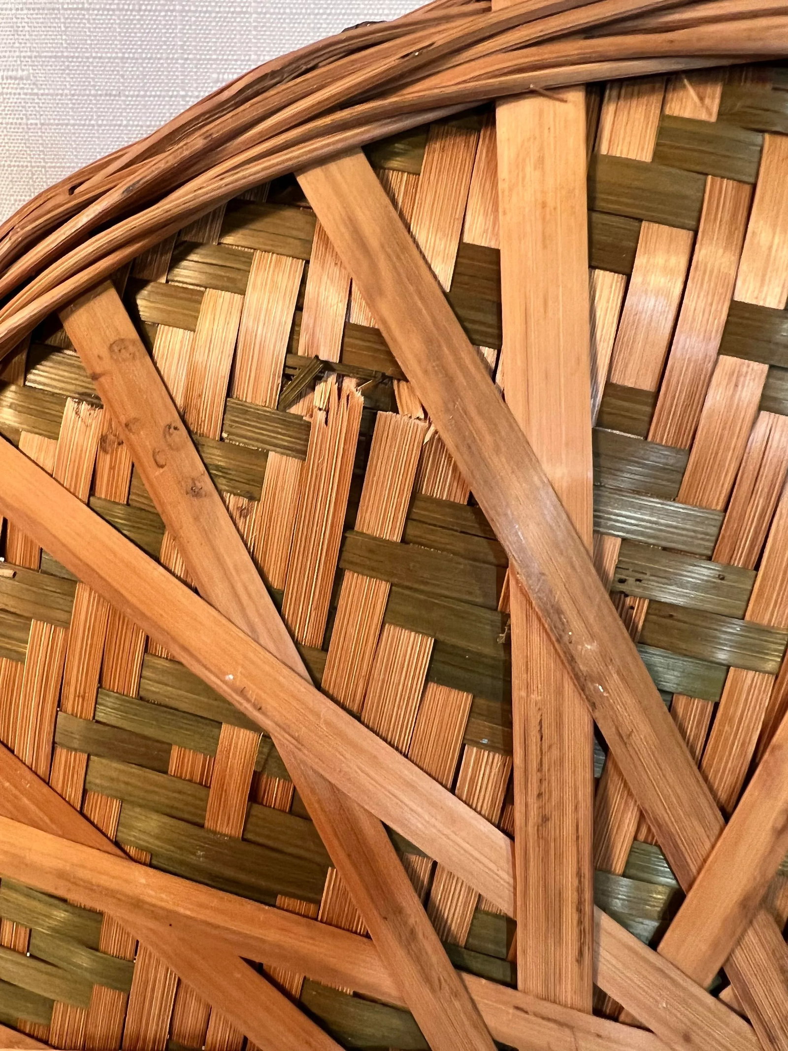 Vintage BoHo Chic Round Bamboo and Split Reed Winnowing Basket - 9