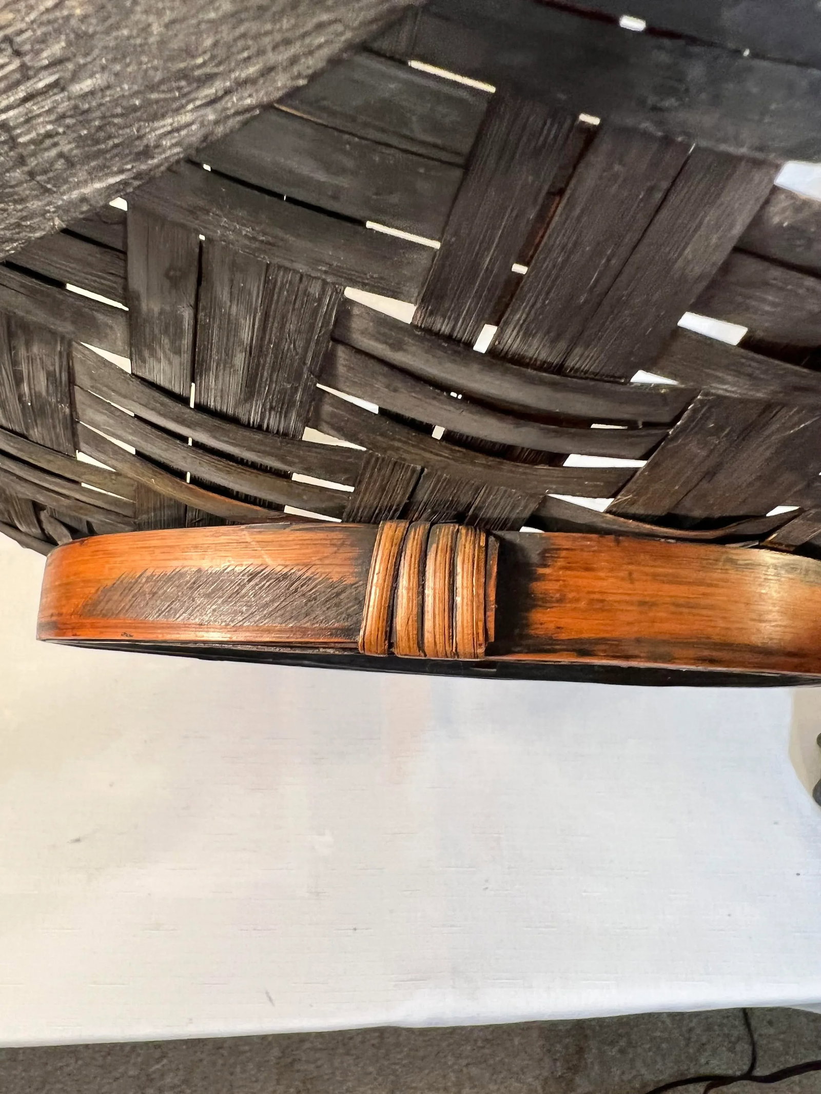 Vintage Coastal Boho Chic Bamboo and Split Reed Footed Square Basket Tray - 3