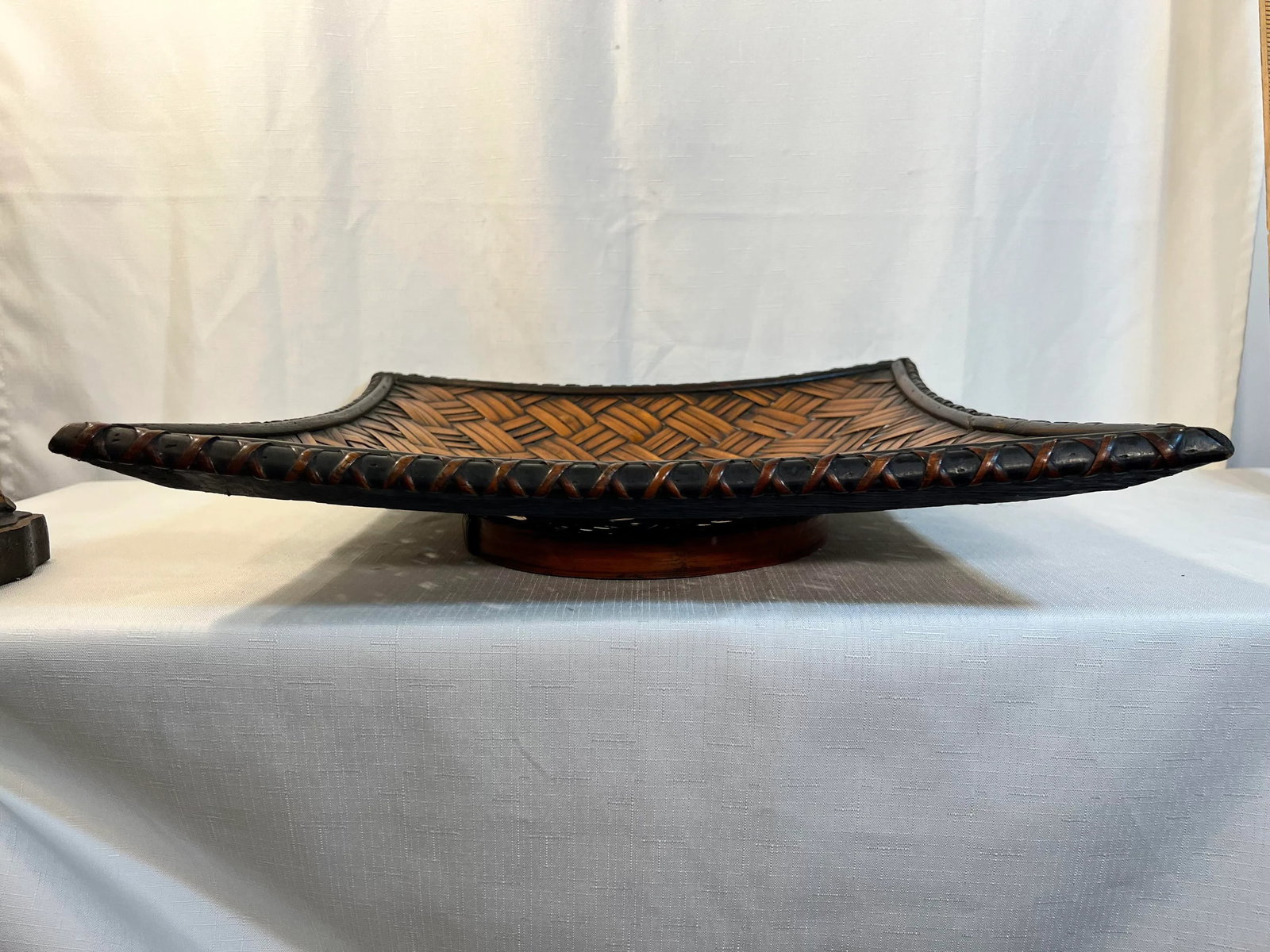 Vintage Coastal Boho Chic Bamboo and Split Reed Footed Square Basket Tray - 7