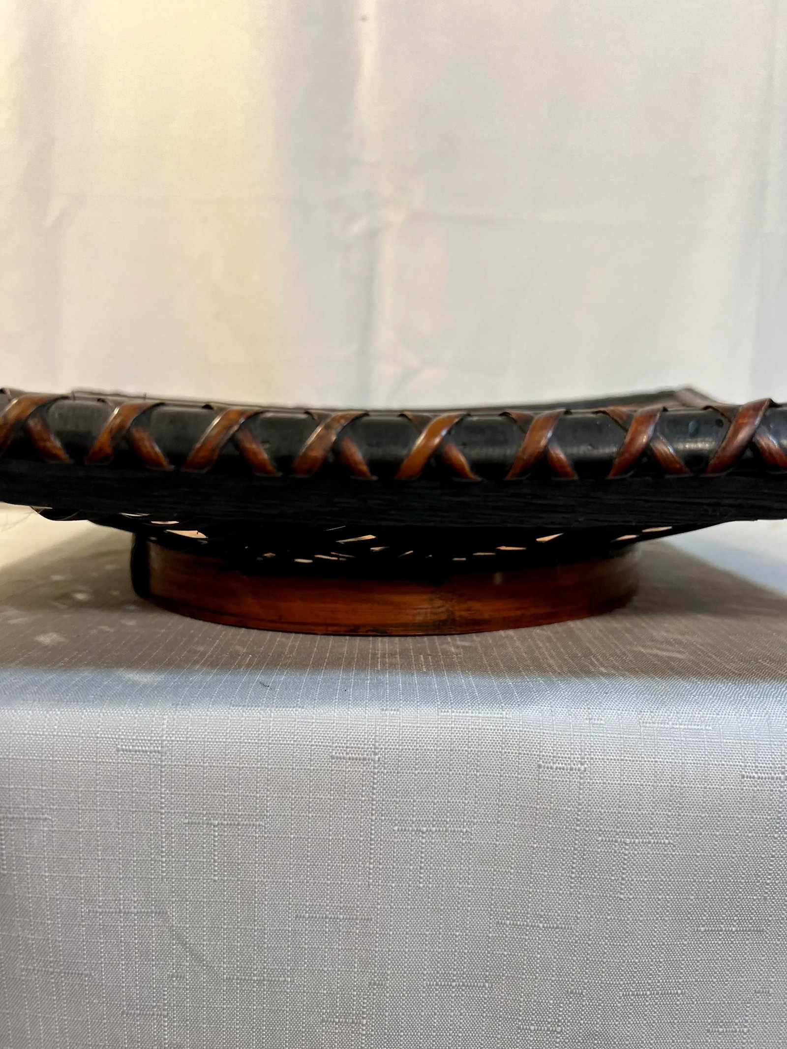 Vintage Coastal Boho Chic Bamboo and Split Reed Footed Square Basket Tray - 9