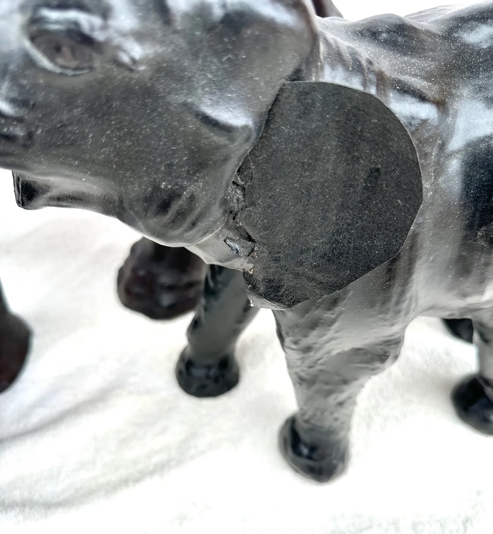 Large Antique Leather Wrapped Elephants-A Set - 2