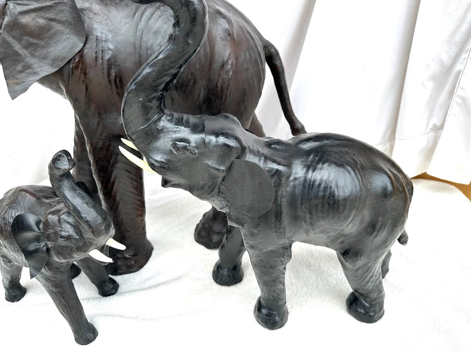 Large Antique Leather Wrapped Elephants-A Set - 6
