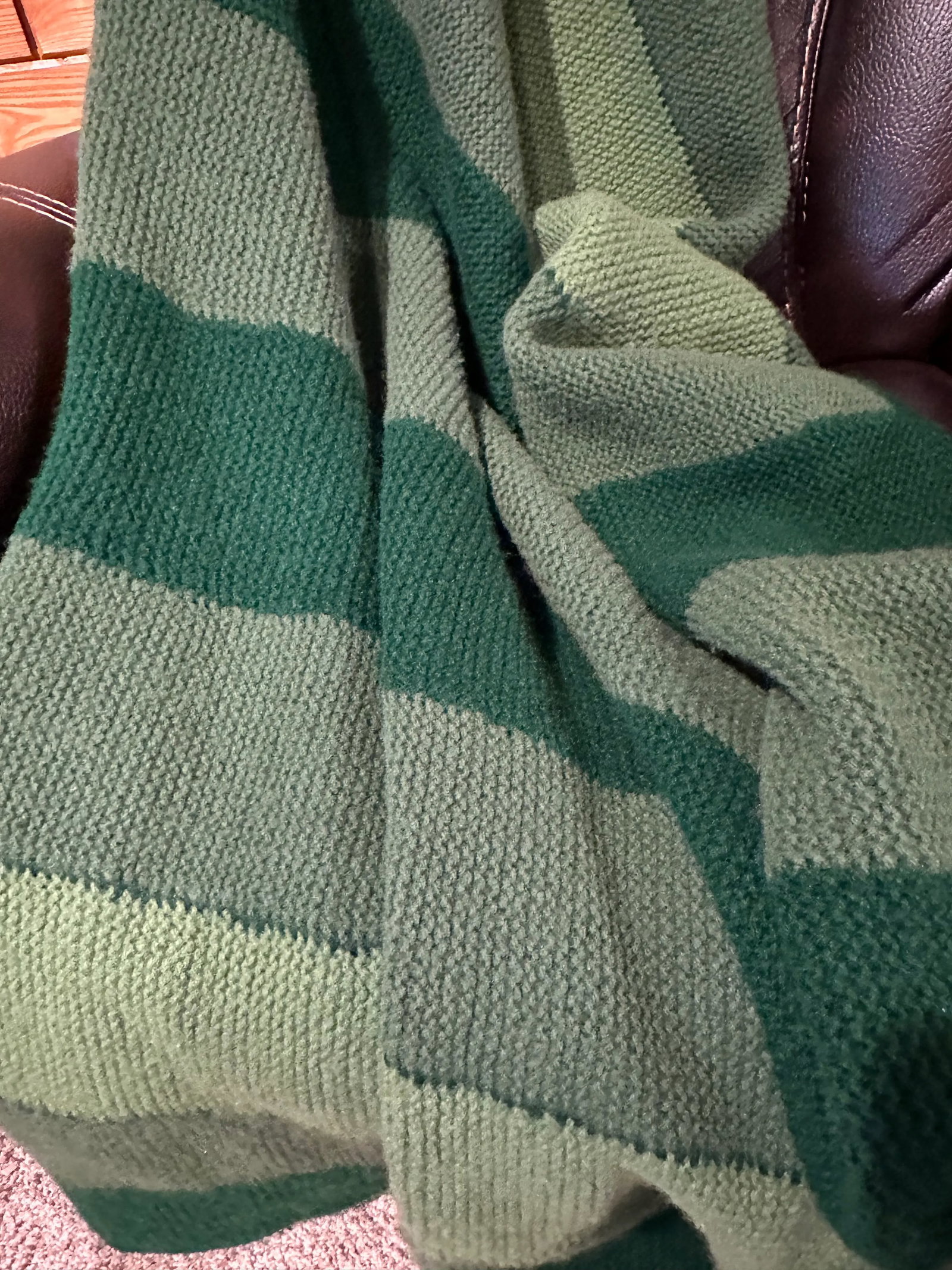 Vintage Mid-20th Century Green Hand Knit Wool Blend Throw - 3