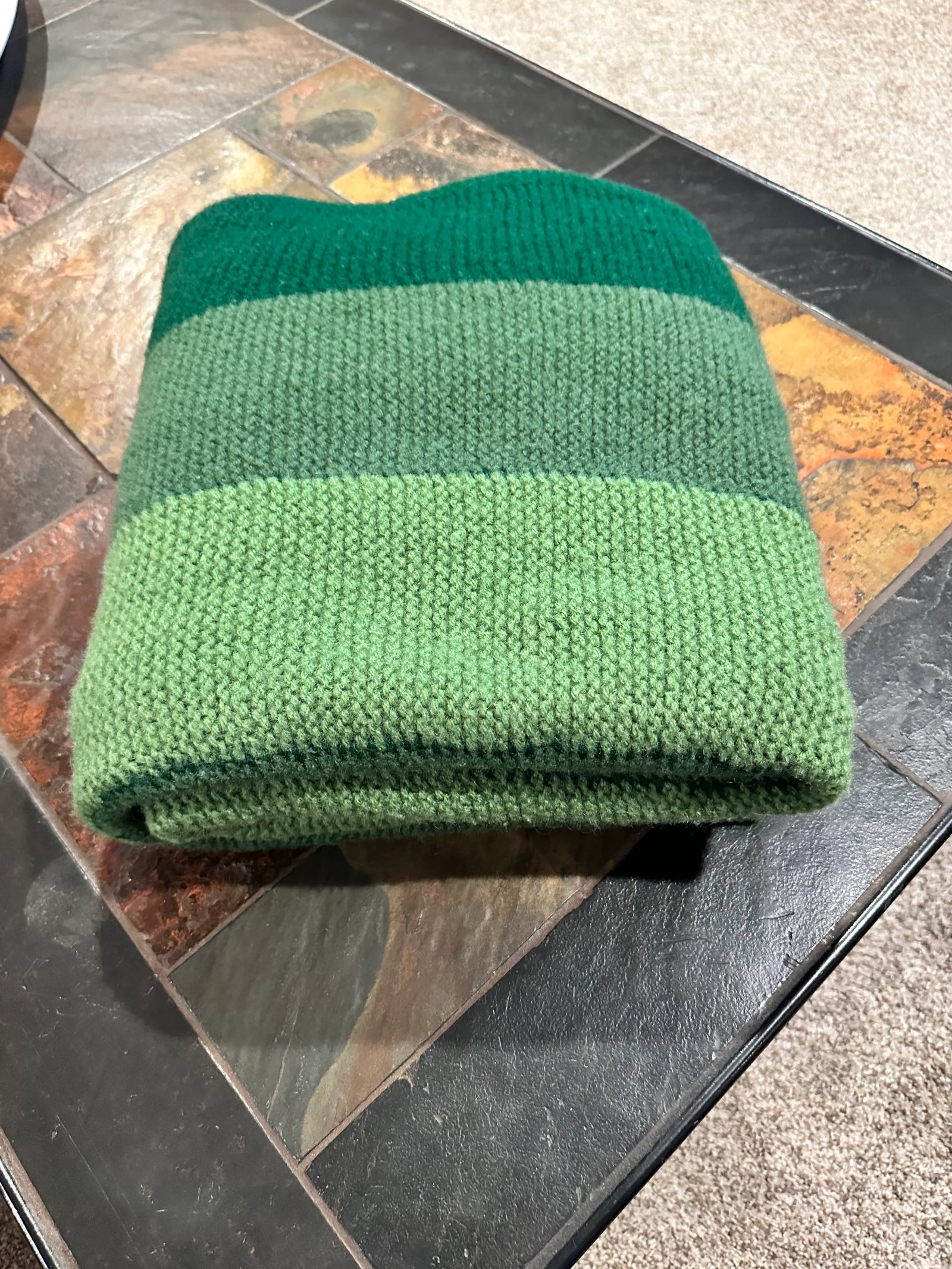 Vintage Mid-20th Century Green Hand Knit Wool Blend Throw - 7