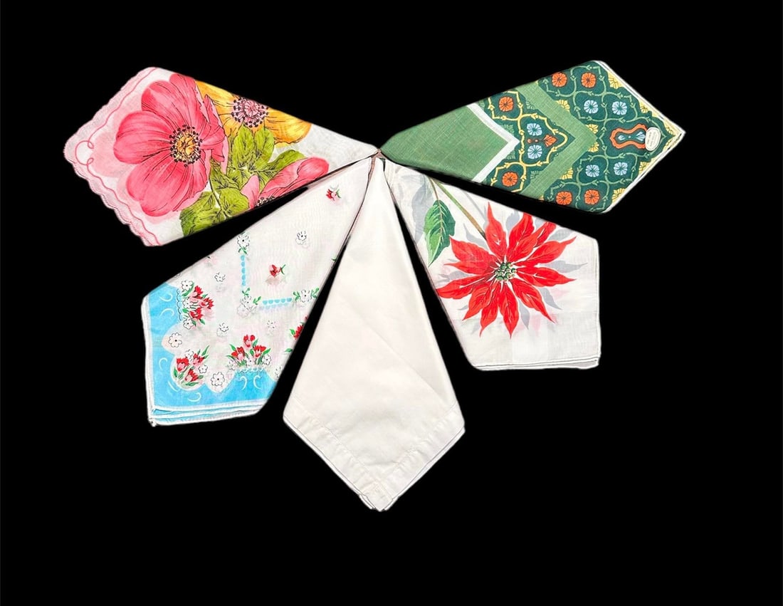 Vintage Set of 5 Women's Floral Handkerchiefs - 11