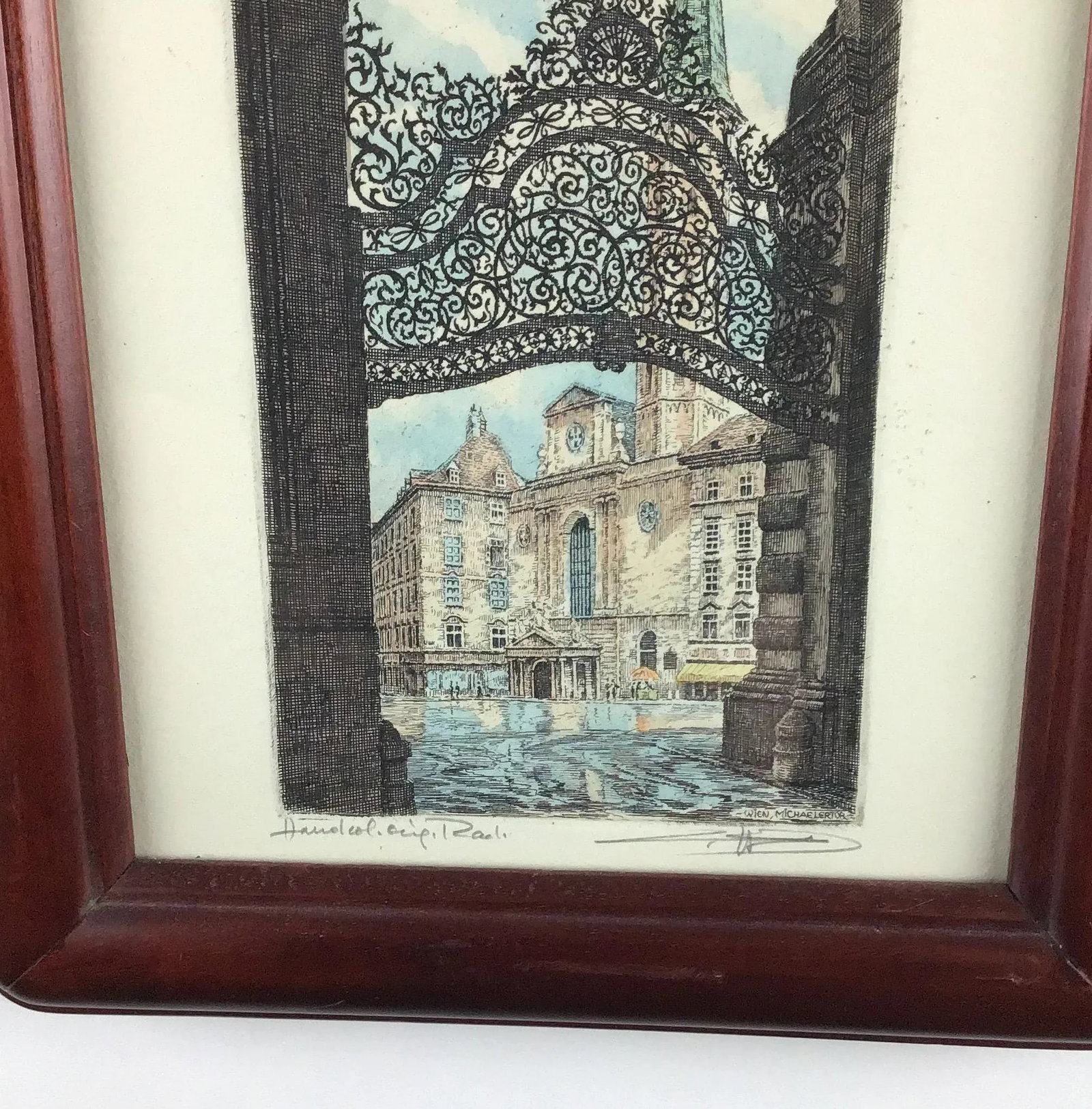 Framed St. Michaels Gate, Vienna - Etching Signed - 2