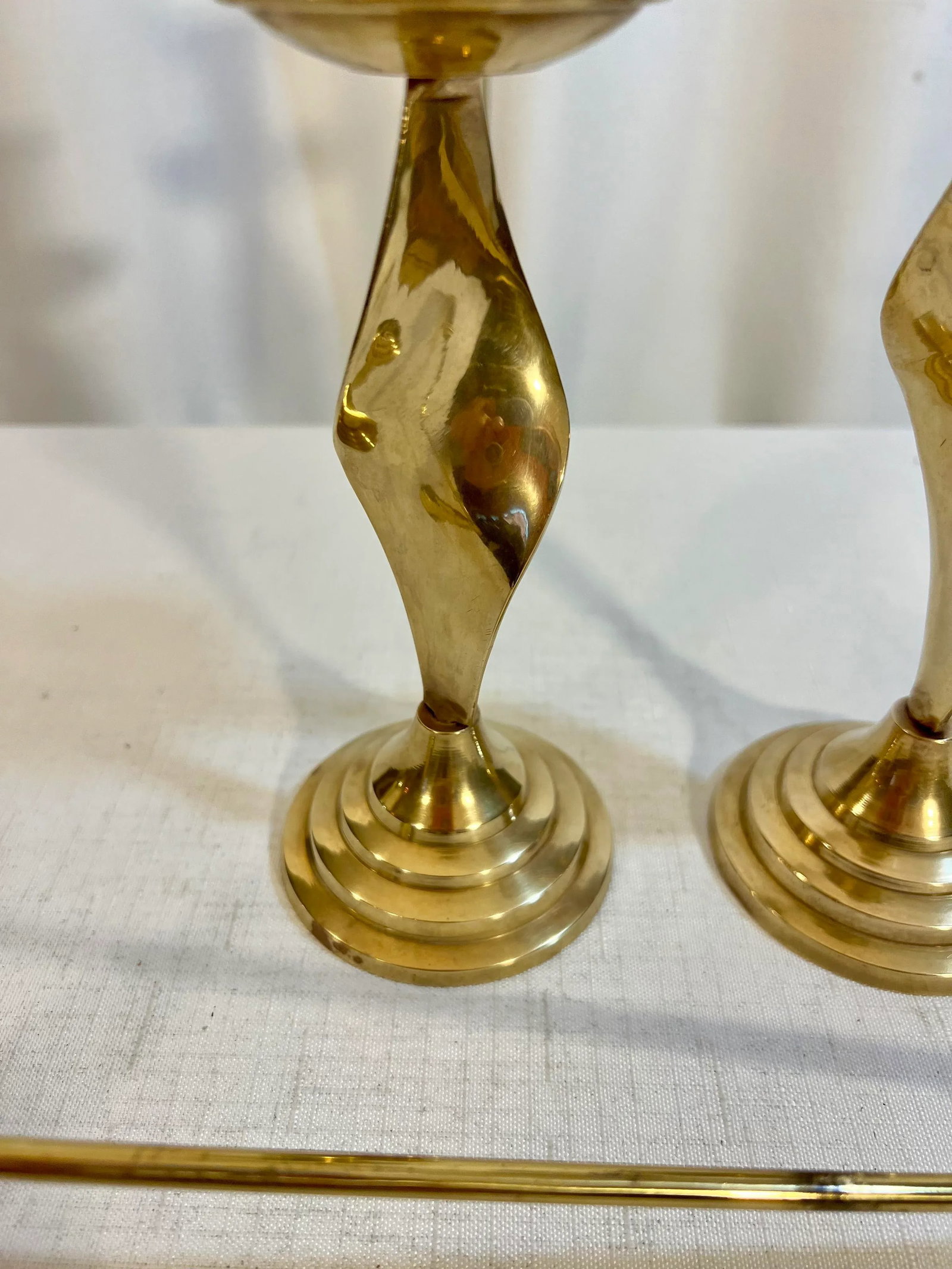 Vintage Polished Brass Twisted Candlestick Holders and Candle Sniffer - Set of 3 - 3