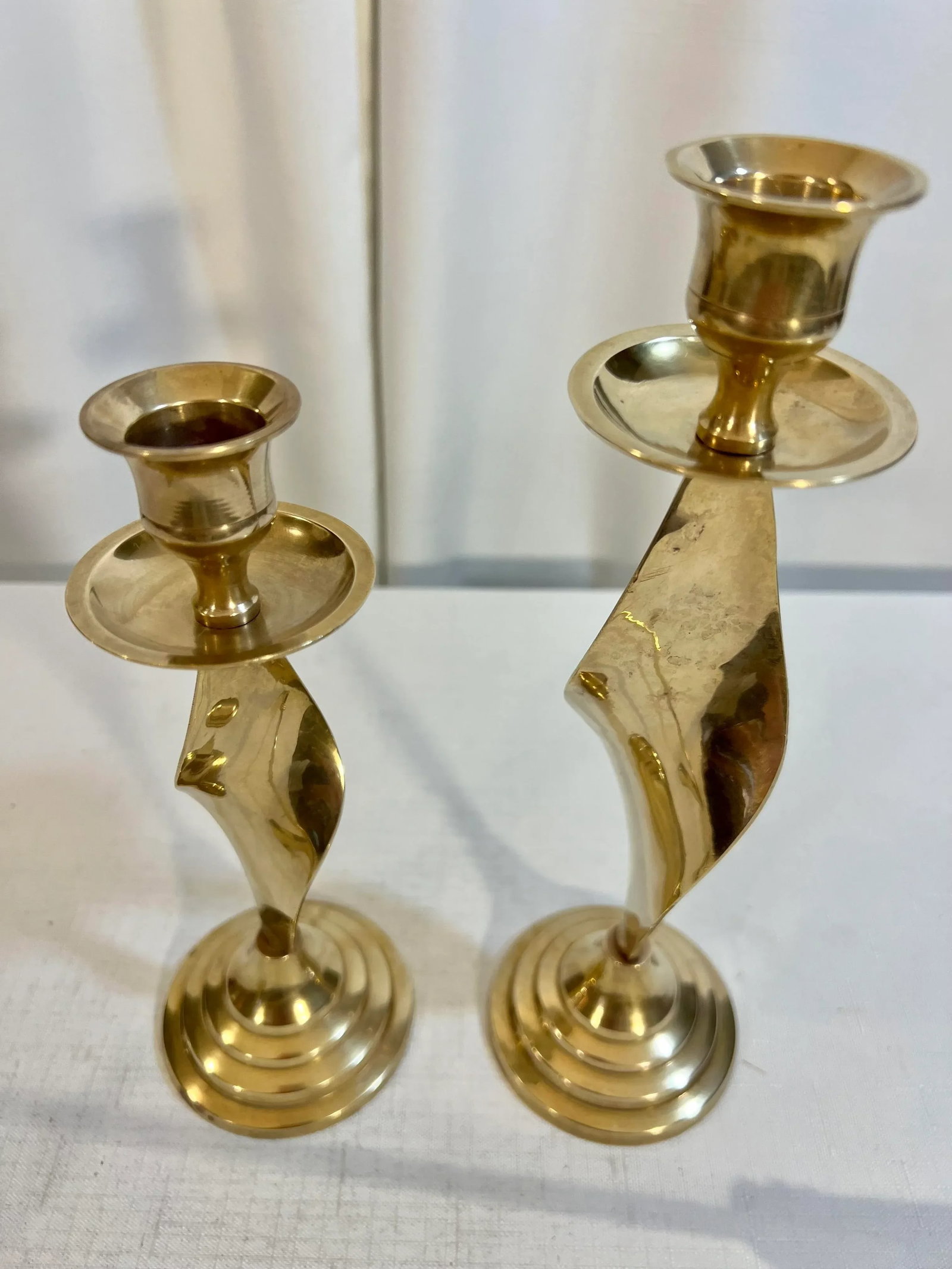 Vintage Polished Brass Twisted Candlestick Holders and Candle Sniffer - Set of 3 - 4