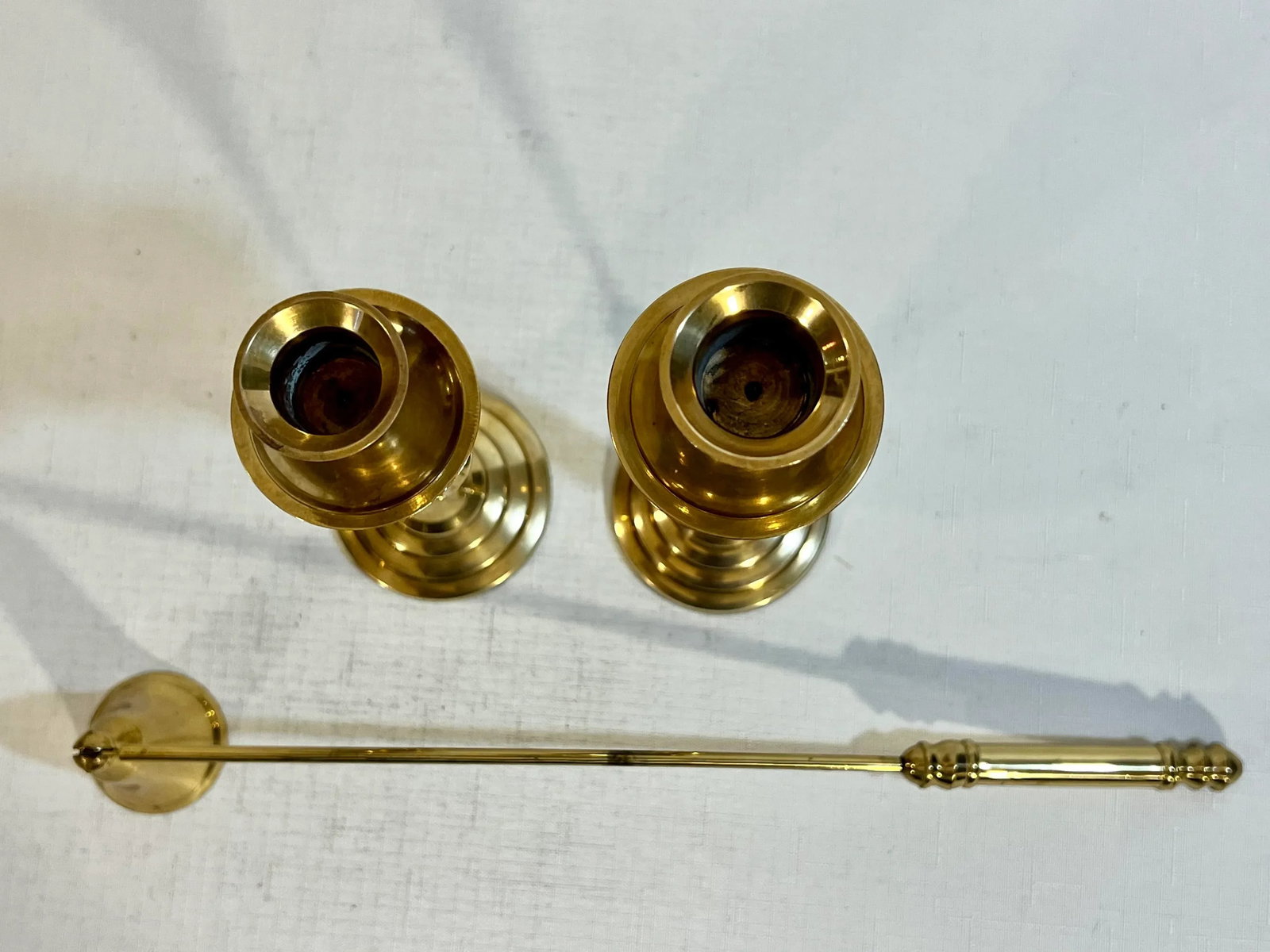 Vintage Polished Brass Twisted Candlestick Holders and Candle Sniffer - Set of 3 - 8