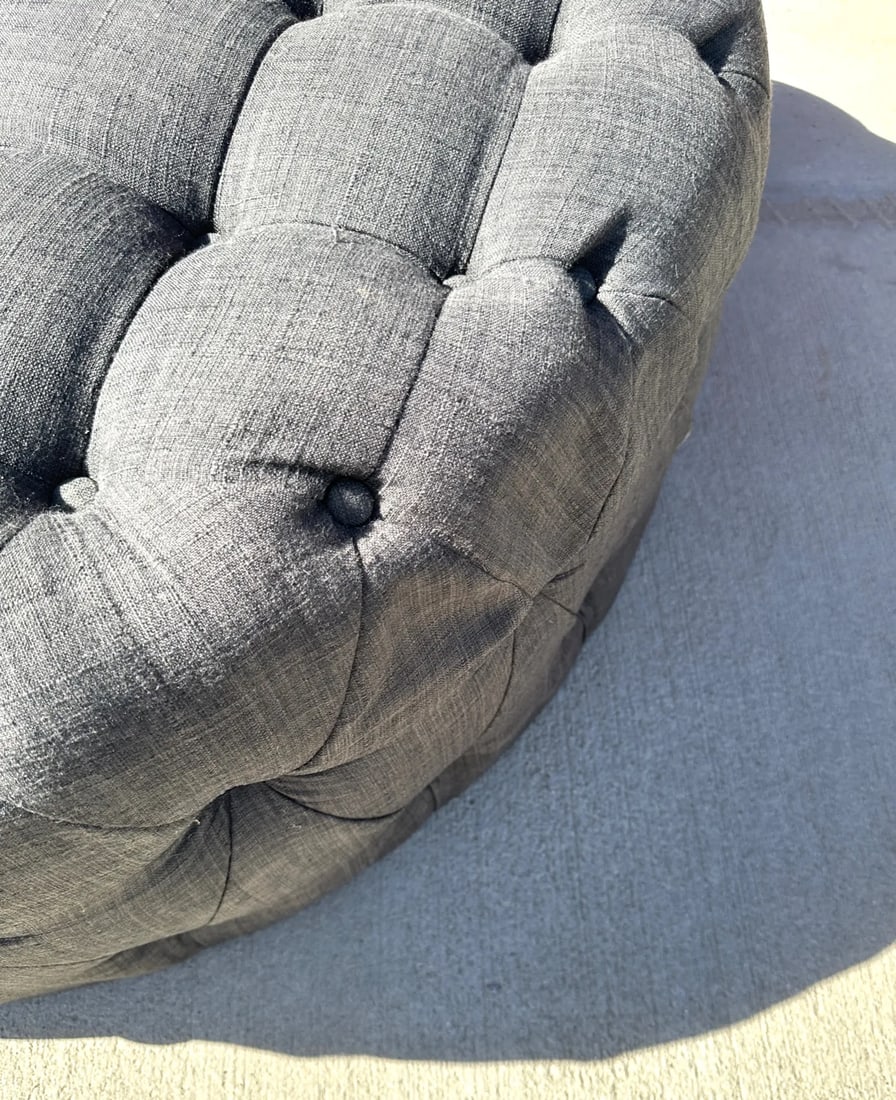 Gray Tufted Round Ottoman/Coffee Table - 3