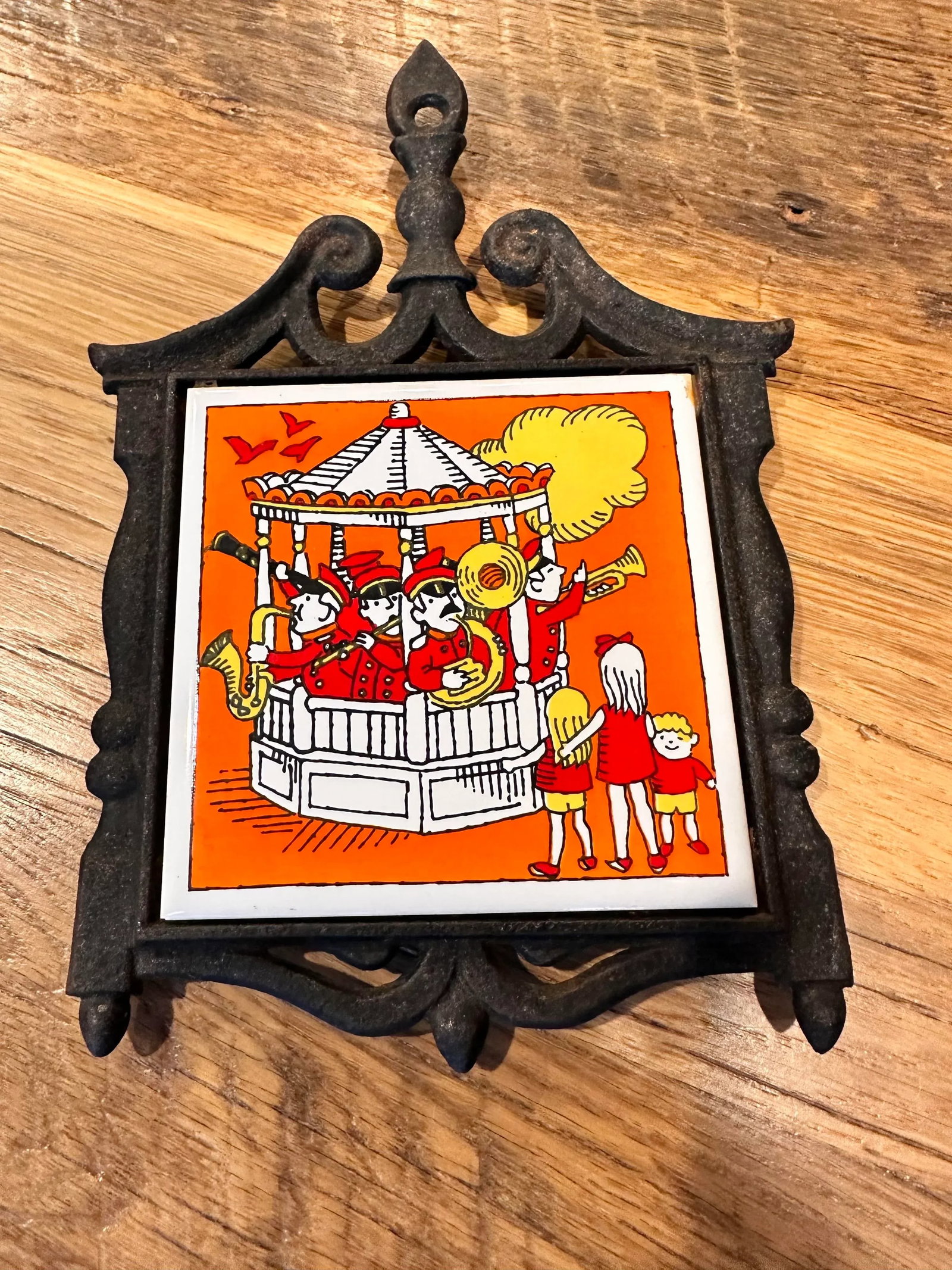 Vintage Trivet Cast Iron Ceramic Tile - 4