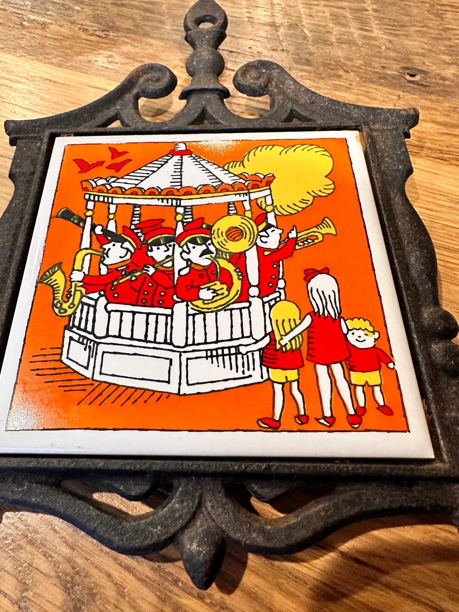 Vintage Trivet Cast Iron Ceramic Tile - 5