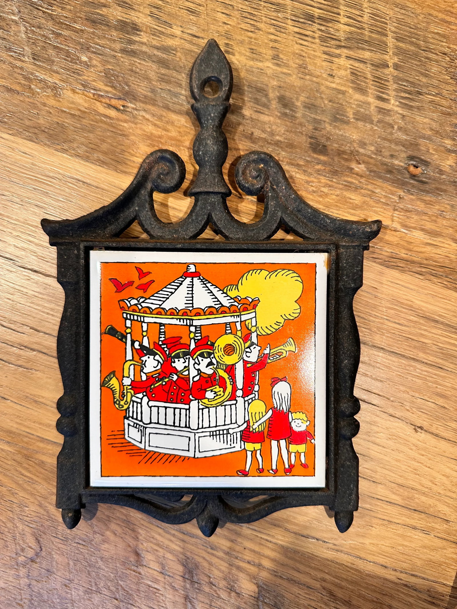 Vintage Trivet Cast Iron Ceramic Tile - 6