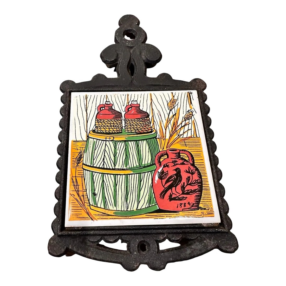 Vintage Trivet Cast Iron Ceramic Tile (1 of 2)