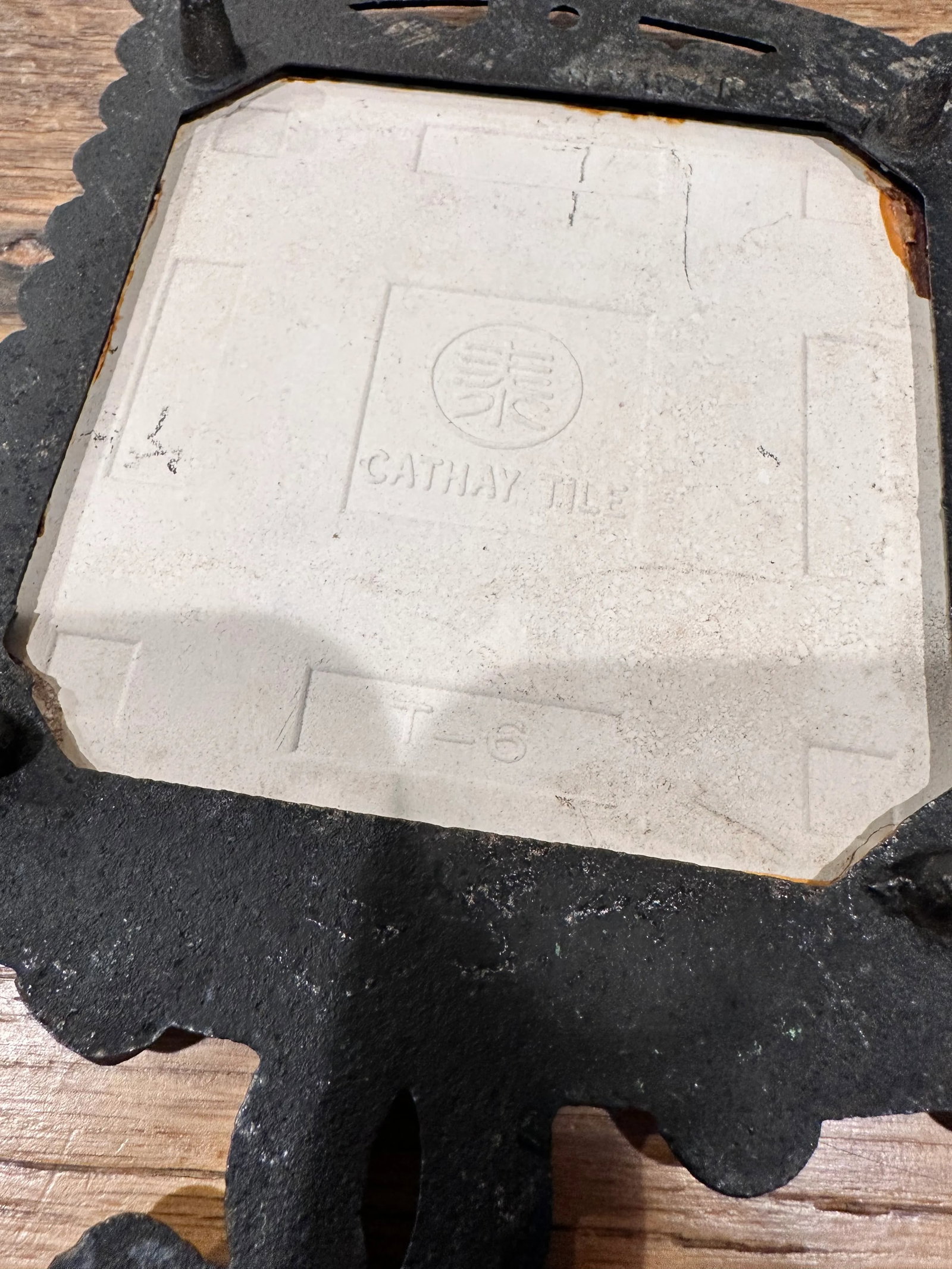 Vintage Trivet Cast Iron Ceramic Tile - 2