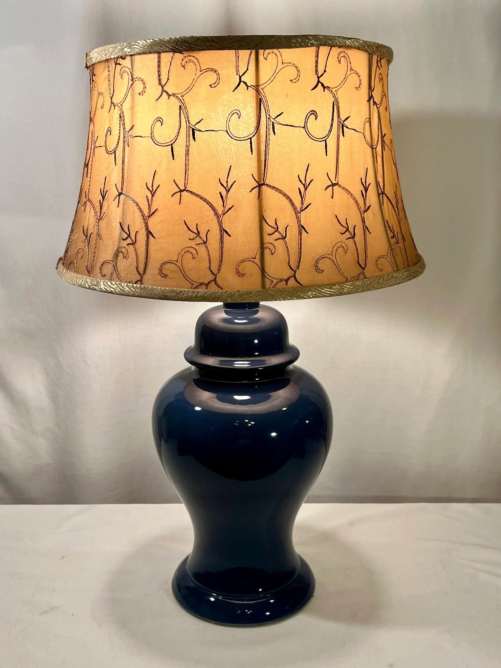 Vintage Chinouserie Indigo Blue Ginger Jar Style Table Lamp With Shade - 2