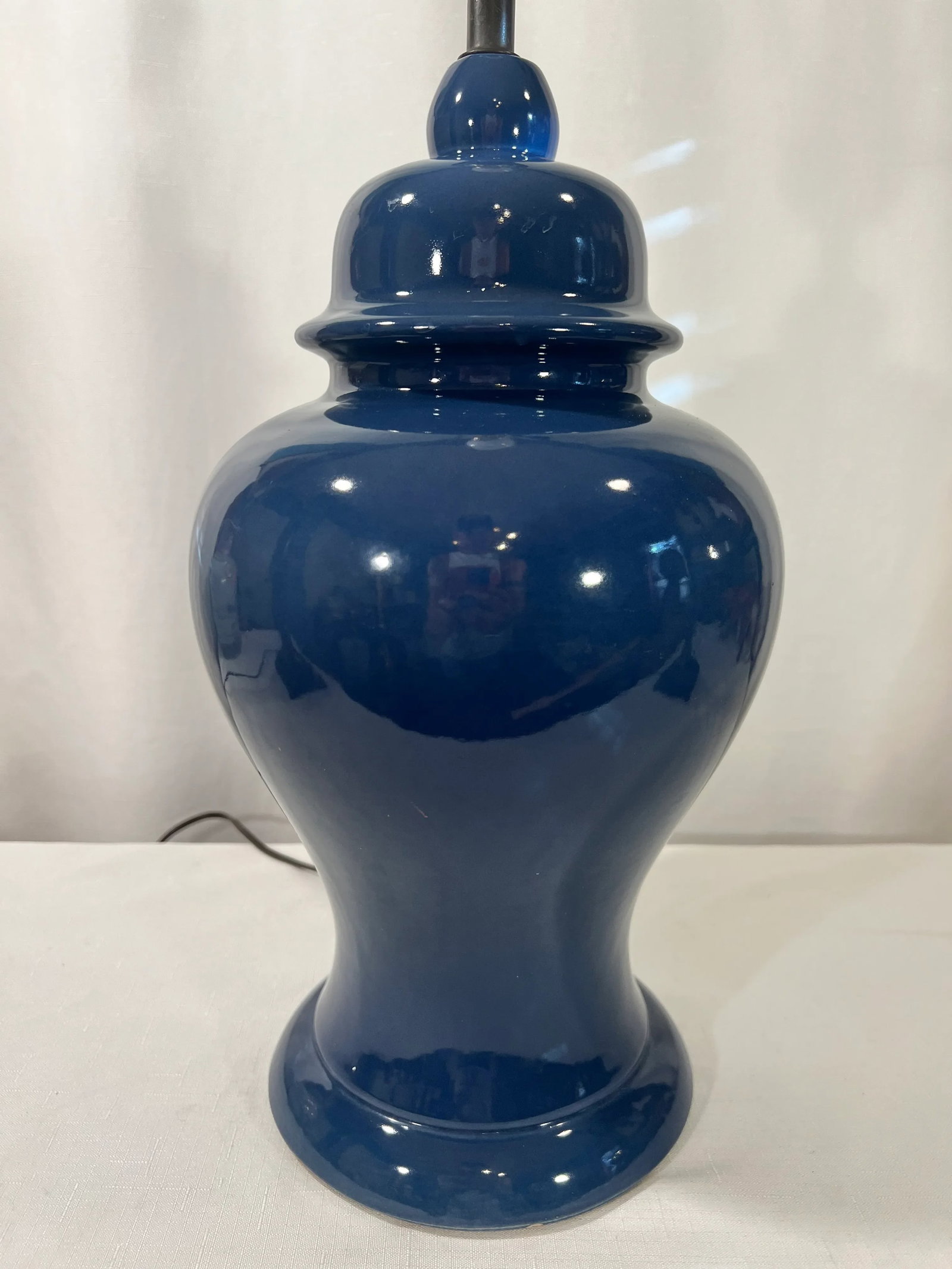 Vintage Chinouserie Indigo Blue Ginger Jar Style Table Lamp With Shade - 7