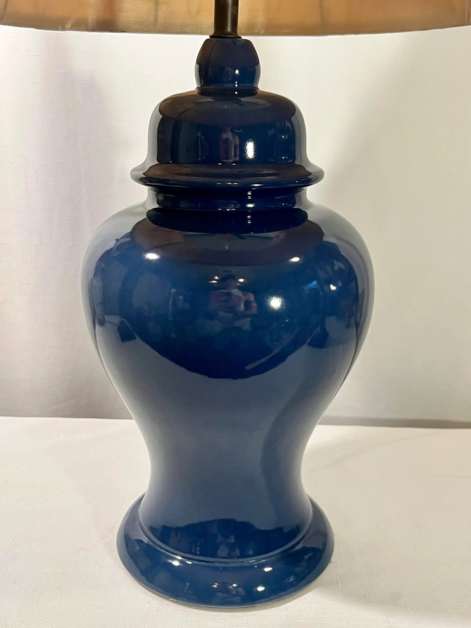 Vintage Chinouserie Indigo Blue Ginger Jar Style Table Lamp With Shade - 8