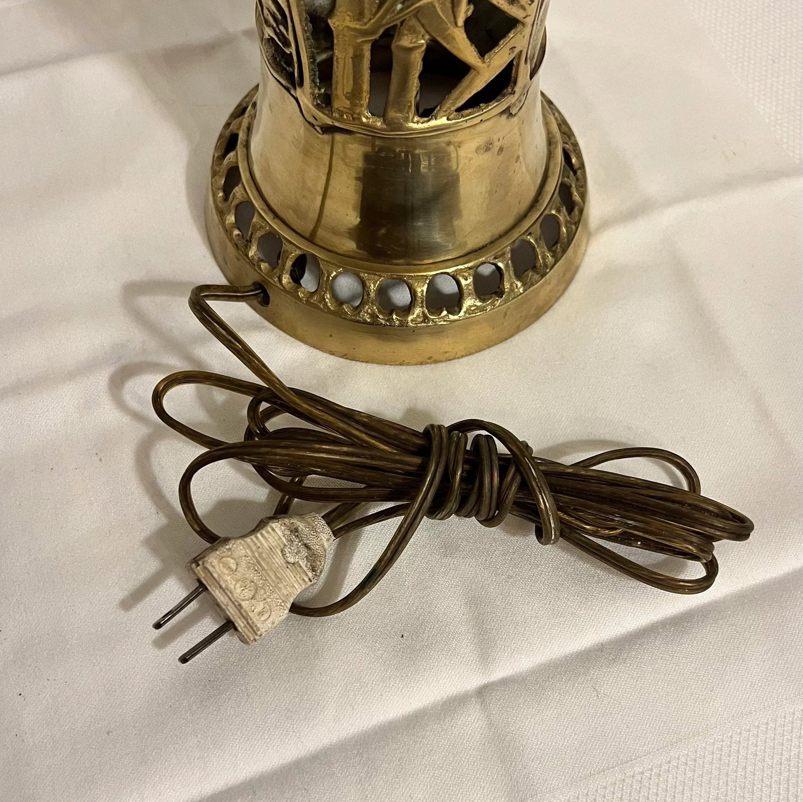 Vintage James Mont Style Reticulated Brass Table Lamp With Bamboo Cherry Blossom and Crane With Blac - 11