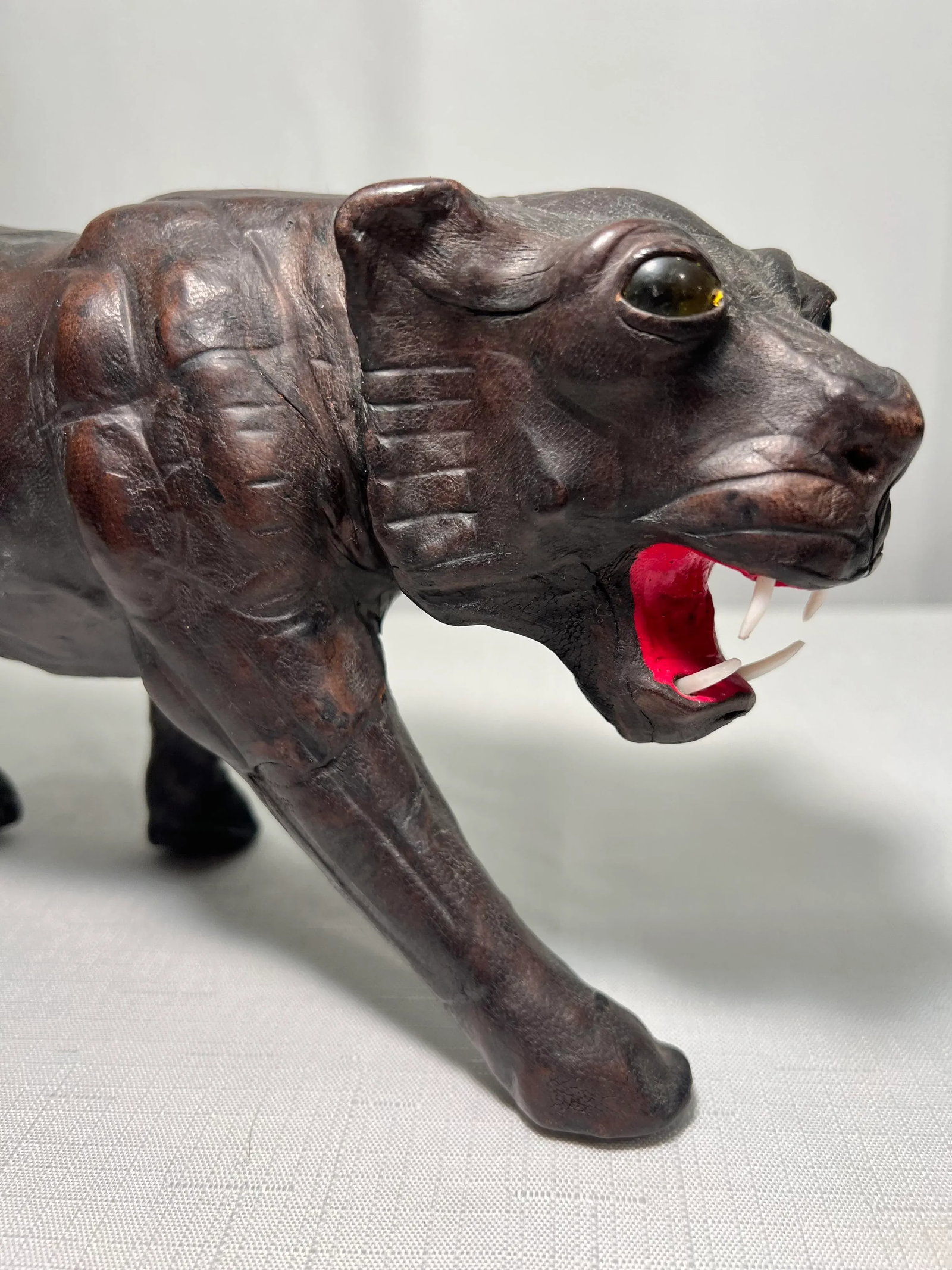 Mid - Century Leather Wrapped Black Panther Figurine - 10