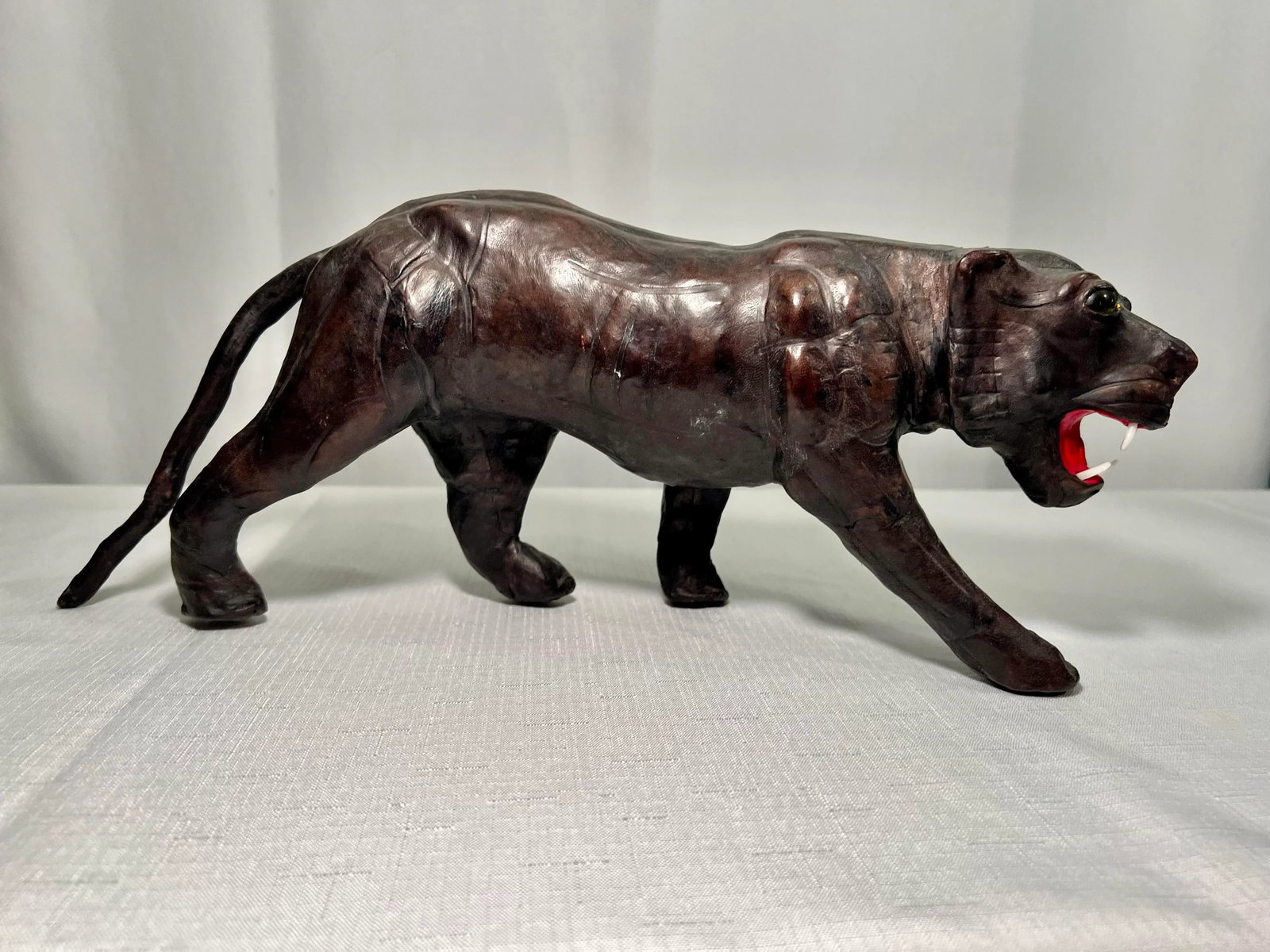 Mid - Century Leather Wrapped Black Panther Figurine - 11