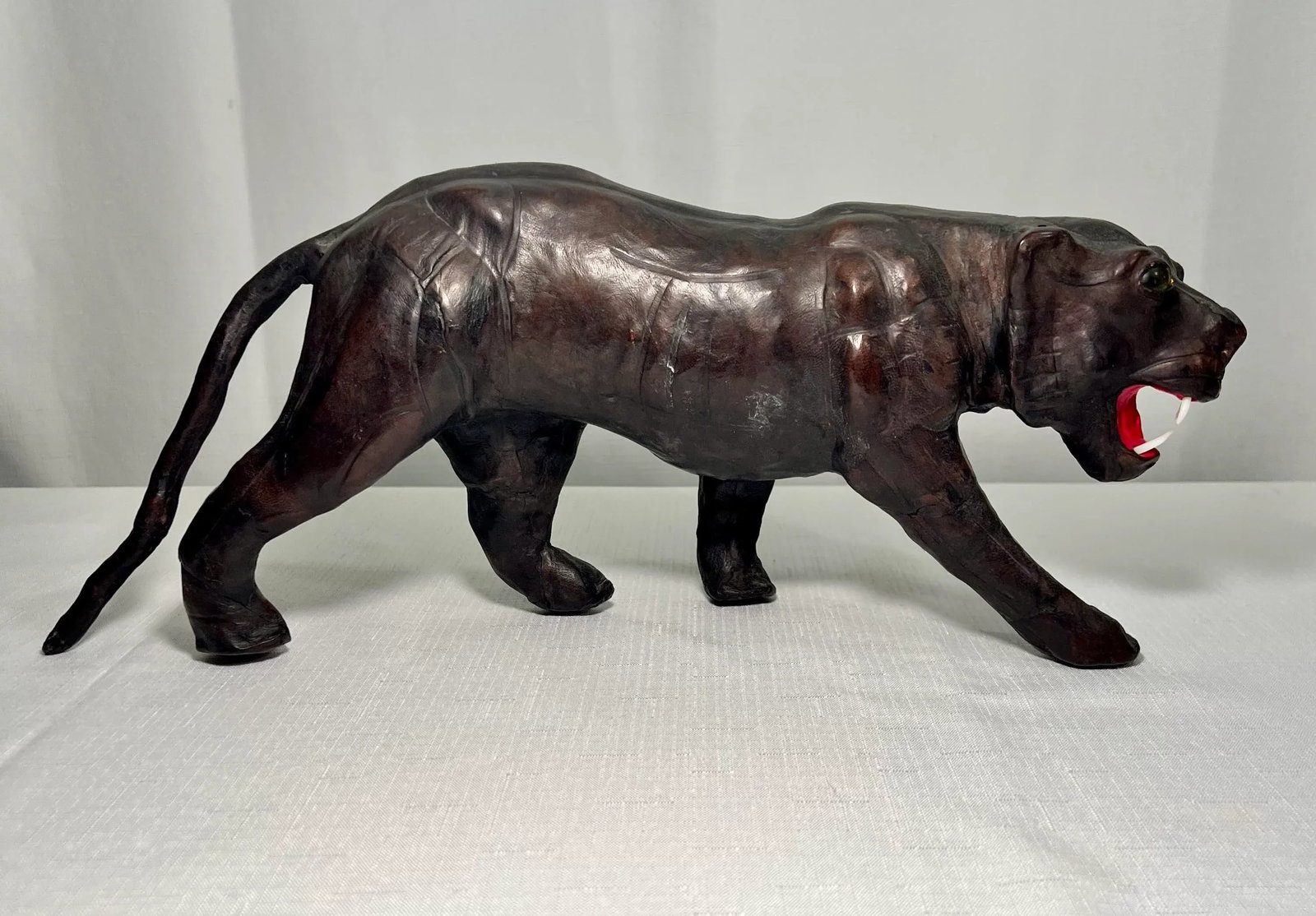 Mid - Century Leather Wrapped Black Panther Figurine - 2