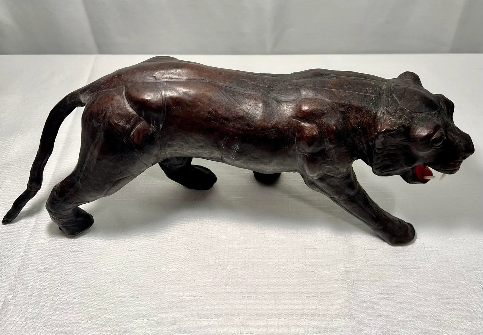 Mid - Century Leather Wrapped Black Panther Figurine - 3
