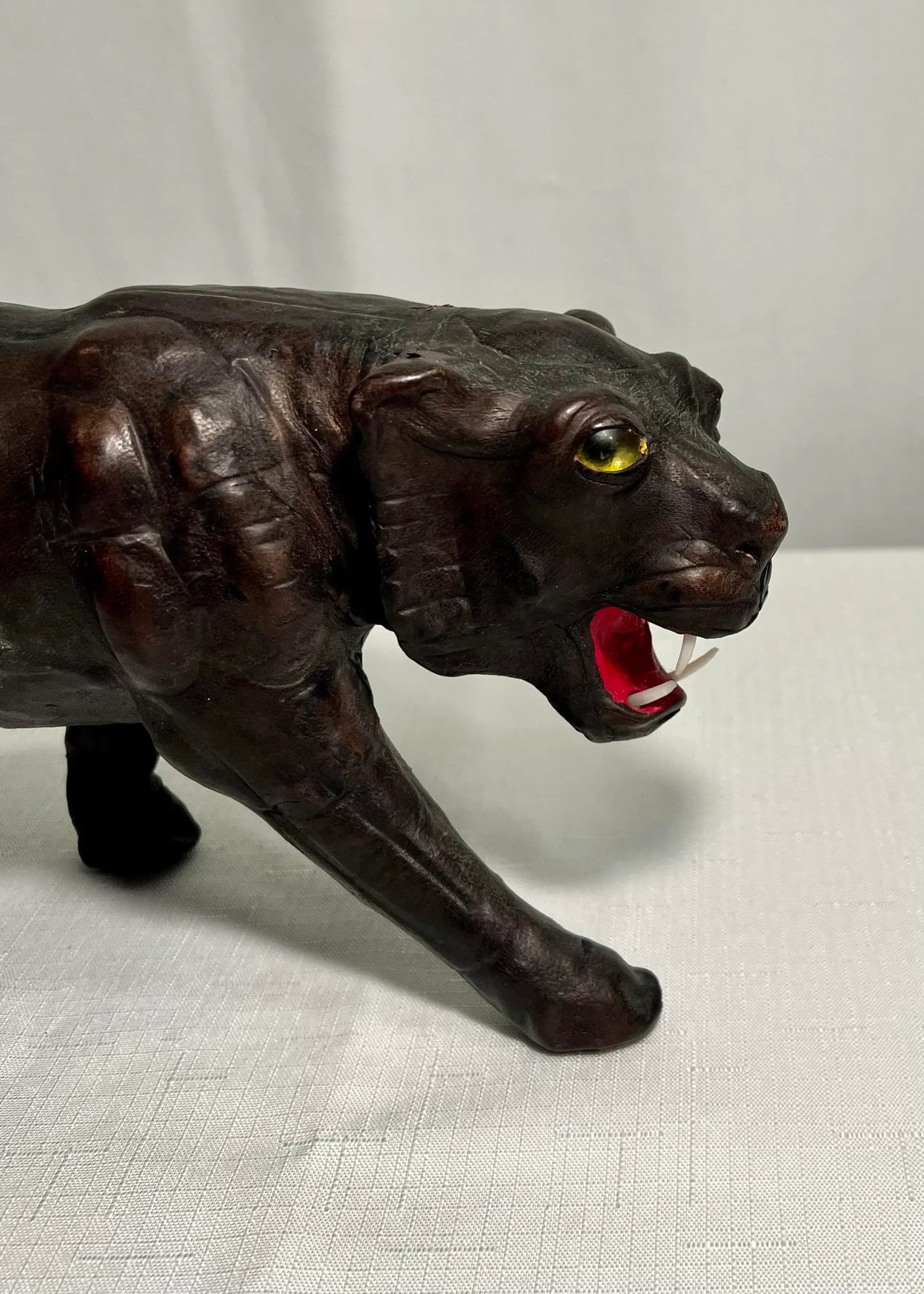 Mid - Century Leather Wrapped Black Panther Figurine - 4