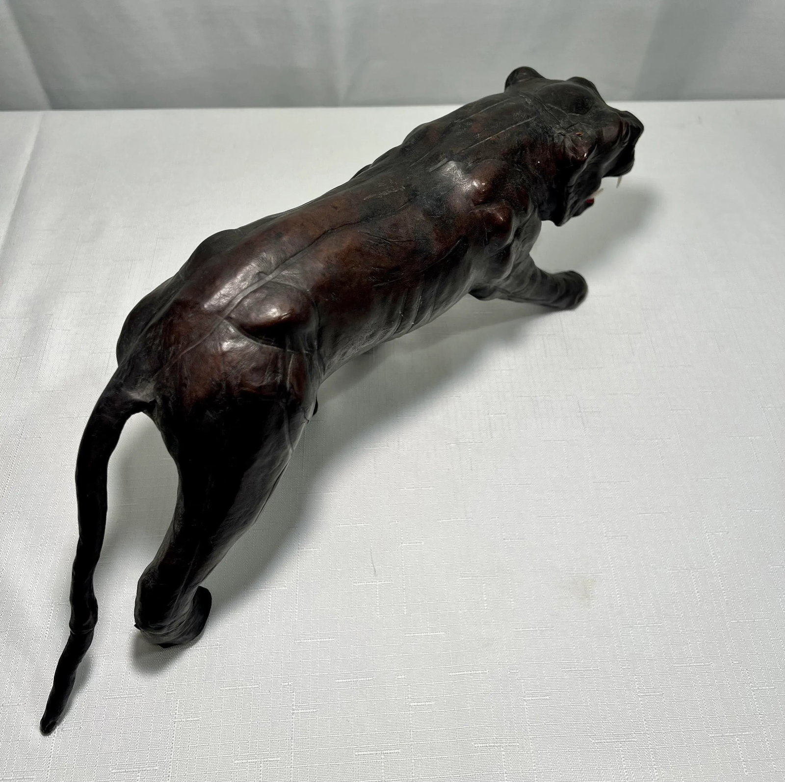 Mid - Century Leather Wrapped Black Panther Figurine - 6