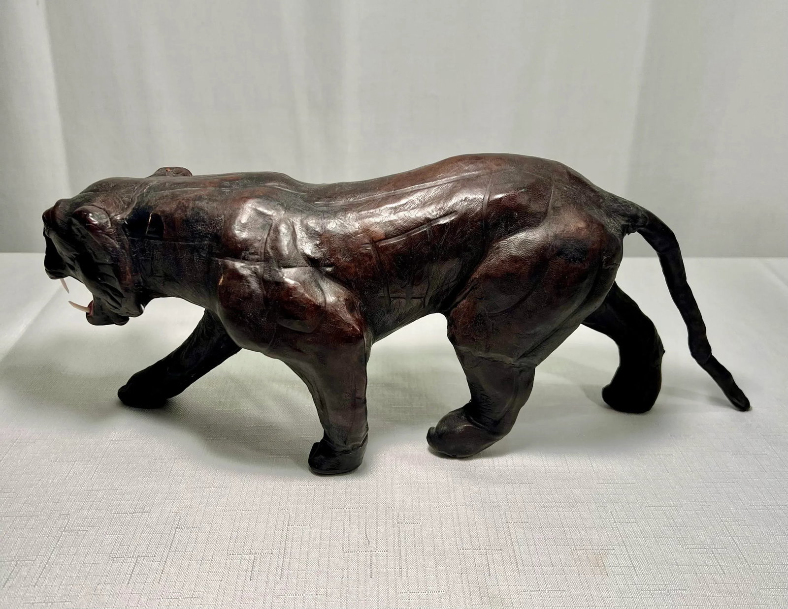 Mid - Century Leather Wrapped Black Panther Figurine - 7