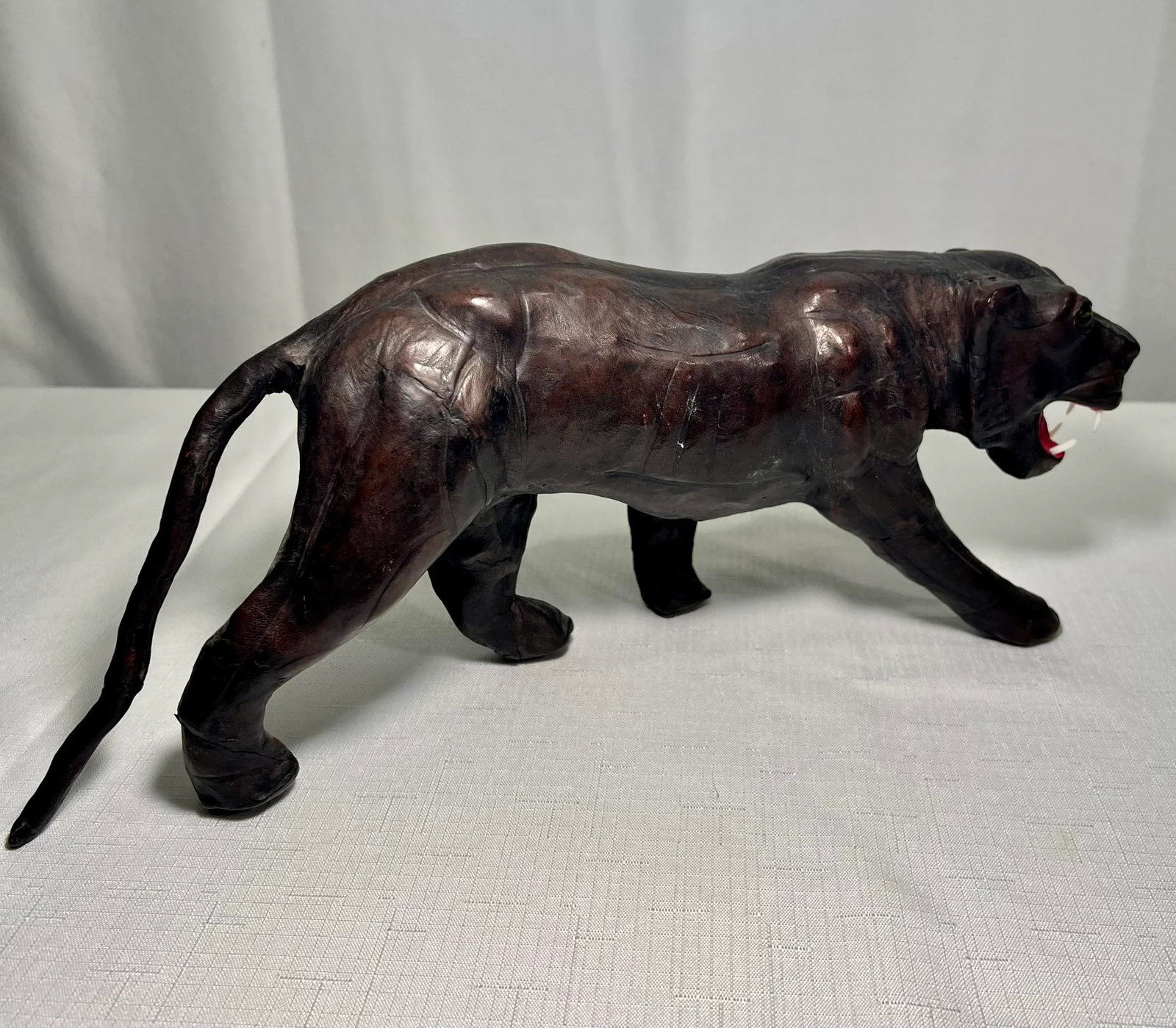 Mid - Century Leather Wrapped Black Panther Figurine - 9