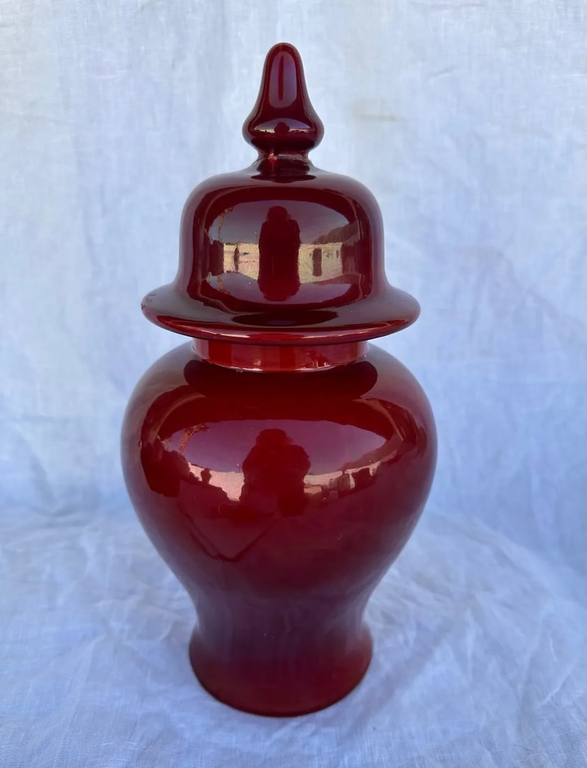 W & J Sloane Burgundy Hung Ginger Jar - 2