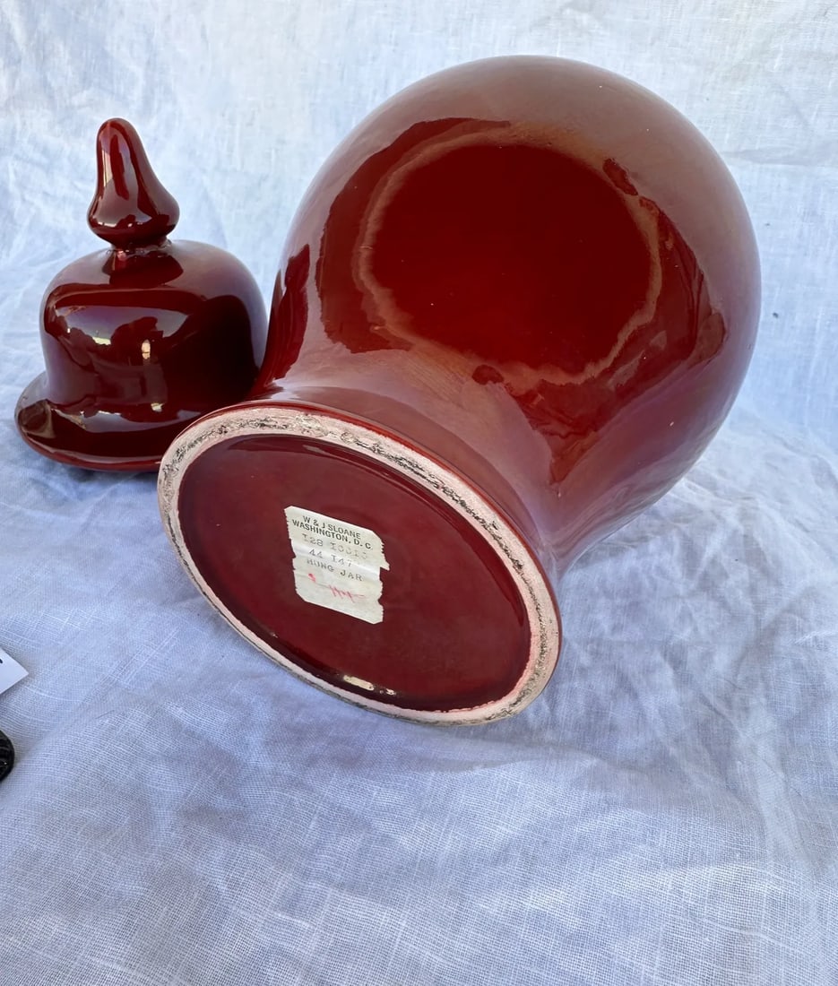 W & J Sloane Burgundy Hung Ginger Jar - 4