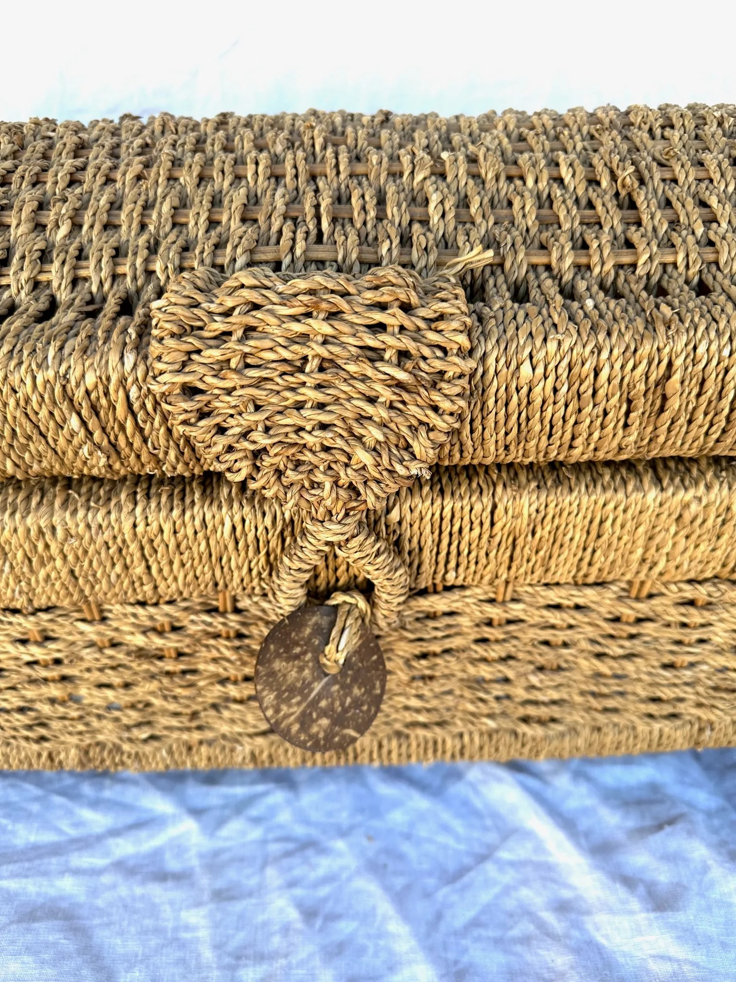 Vintage Rectangle Raffia Trunk - 3
