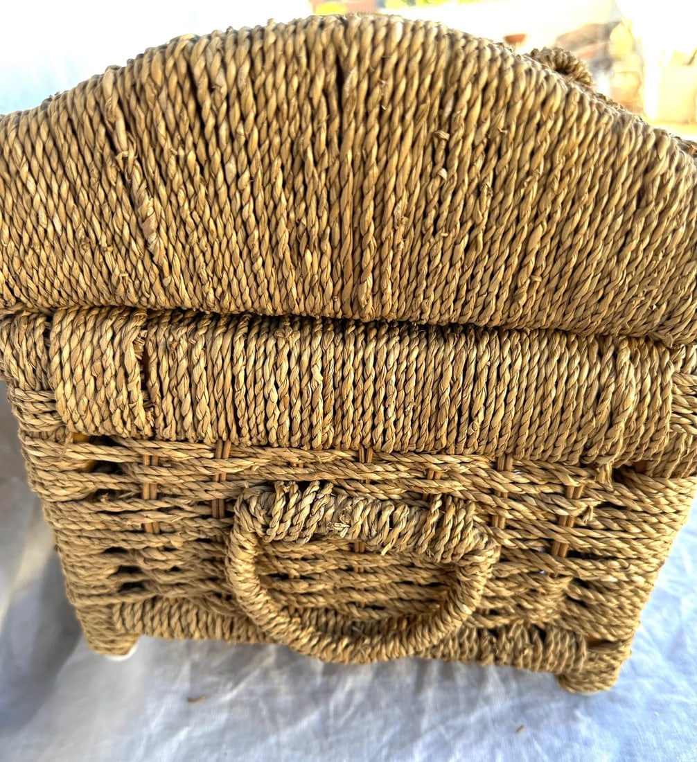 Vintage Rectangle Raffia Trunk - 4