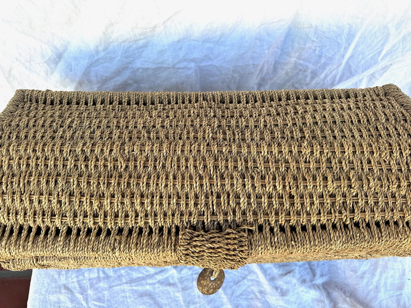Vintage Rectangle Raffia Trunk - 7