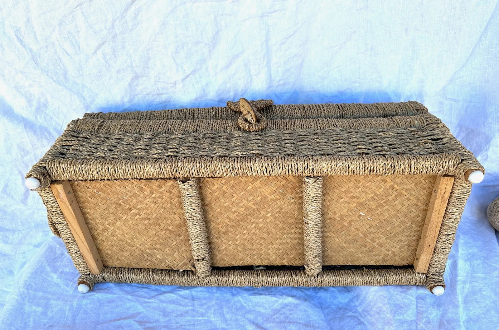 Vintage Rectangle Raffia Trunk - 8