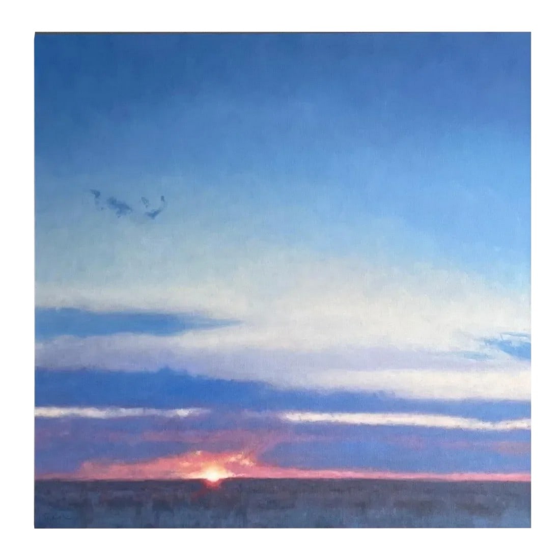 Western Landscape Painting - Montana Big Sky Winter Sunset by James Bason: It's rare when one feels at peace with this world. And yet nothing changes one's outlook like a winter sunset on the Montana prairie. Entitled "Goodnight Prairie Light" - this 36" x 36" landscape is