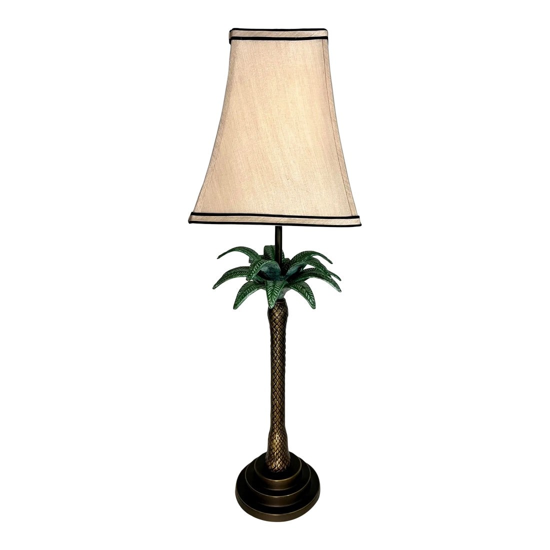 Vintage Palm Beach Regency Tole Palm Tree Table Lamp With Silk Shade (1 of 7)