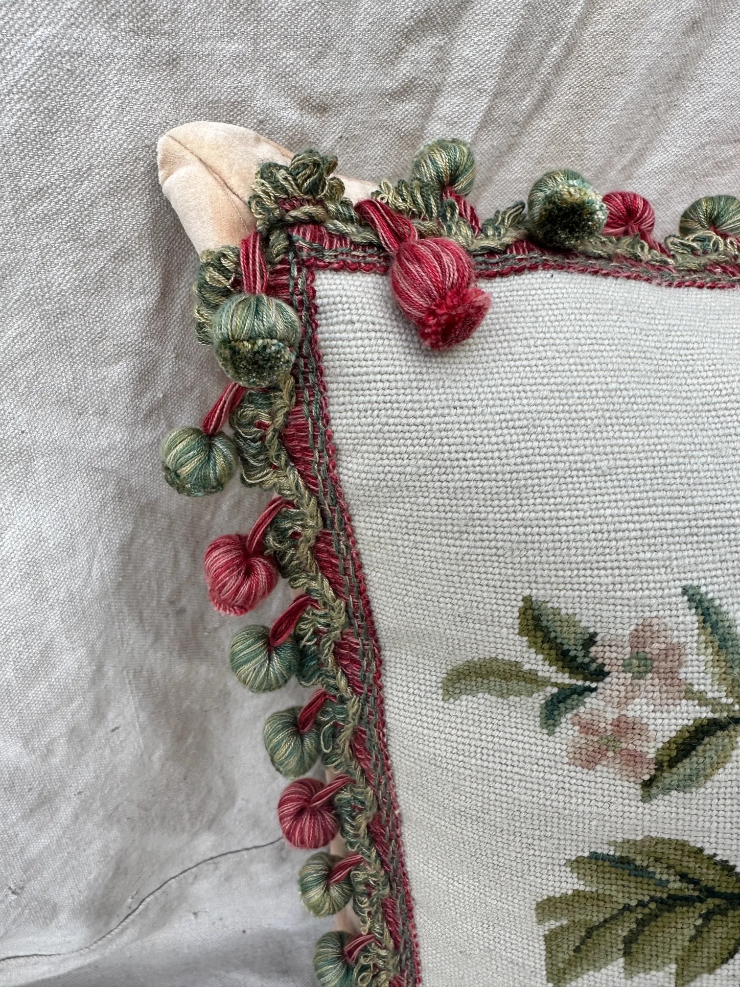 Vintage Needlepoint Pillow With Tassels - 4