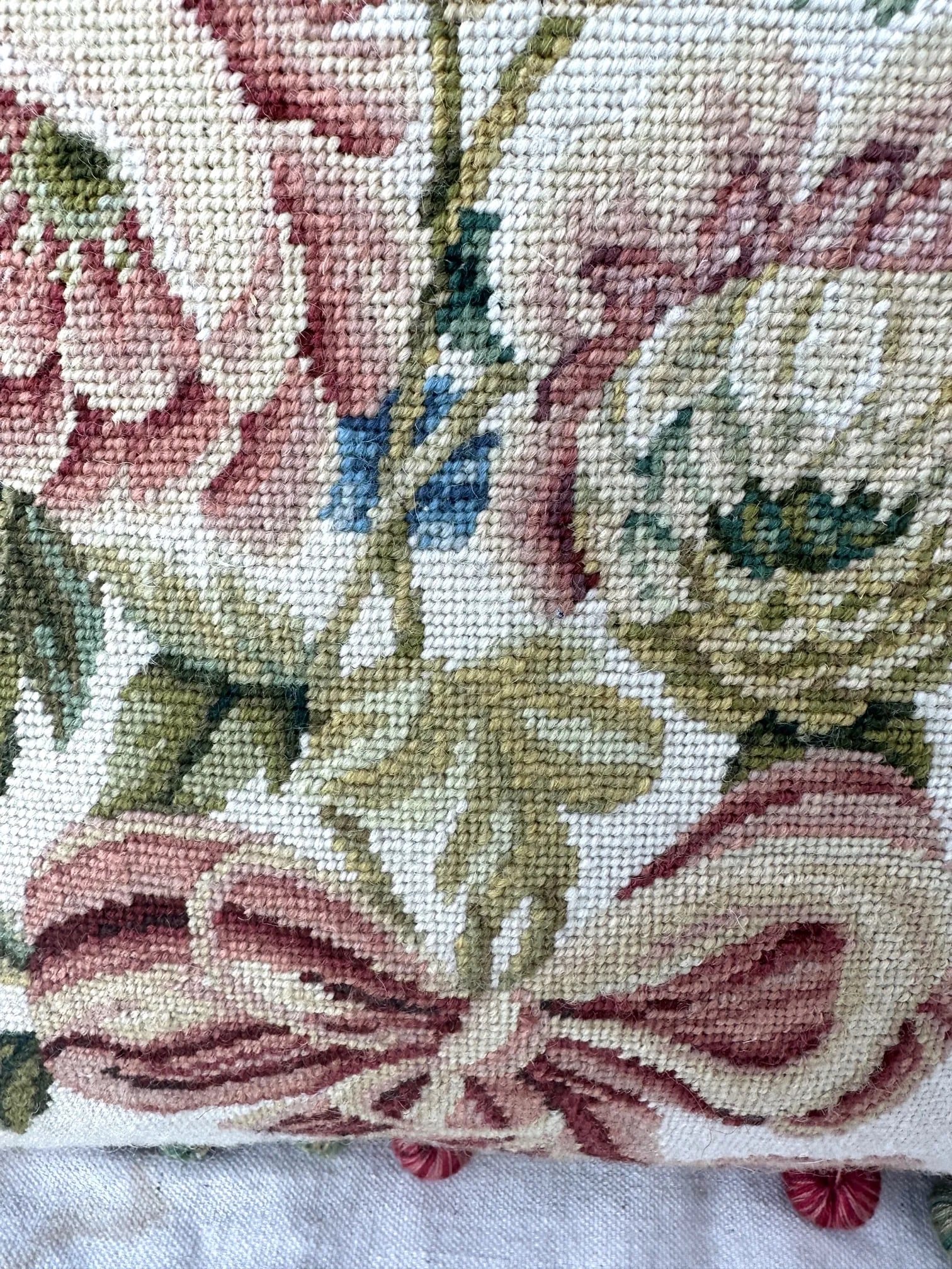 Vintage Needlepoint Pillow With Tassels - 5