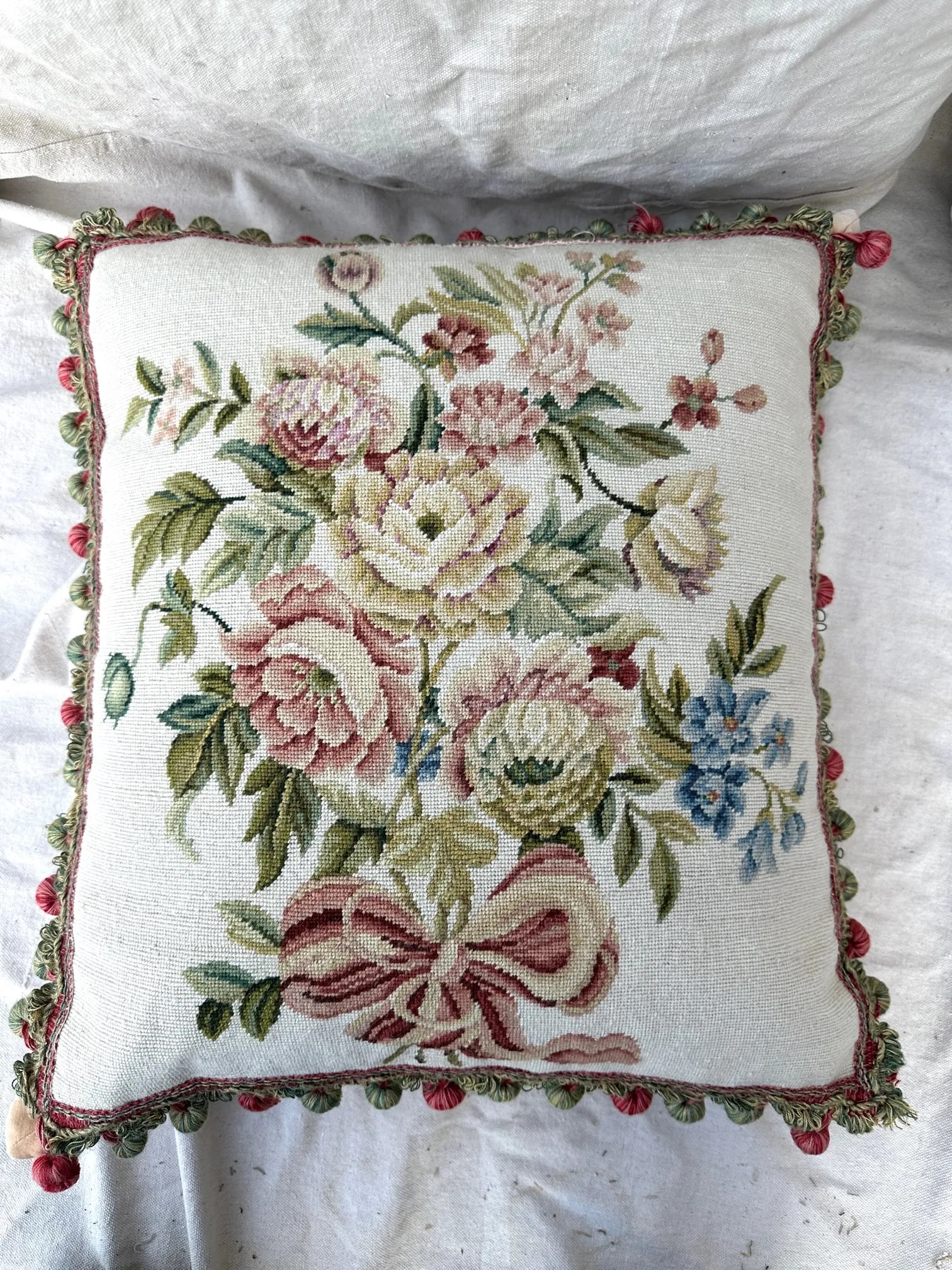 Vintage Needlepoint Pillow With Tassels - 6