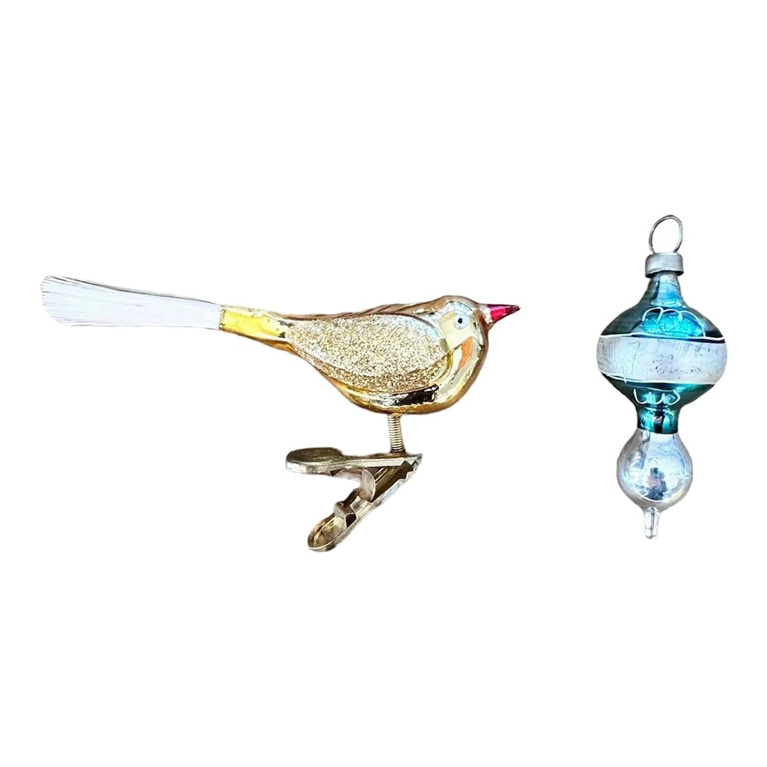 Christmas Glass Ornament Bird Clip and Miniature Bell- 2 Pieces (1 of 3)